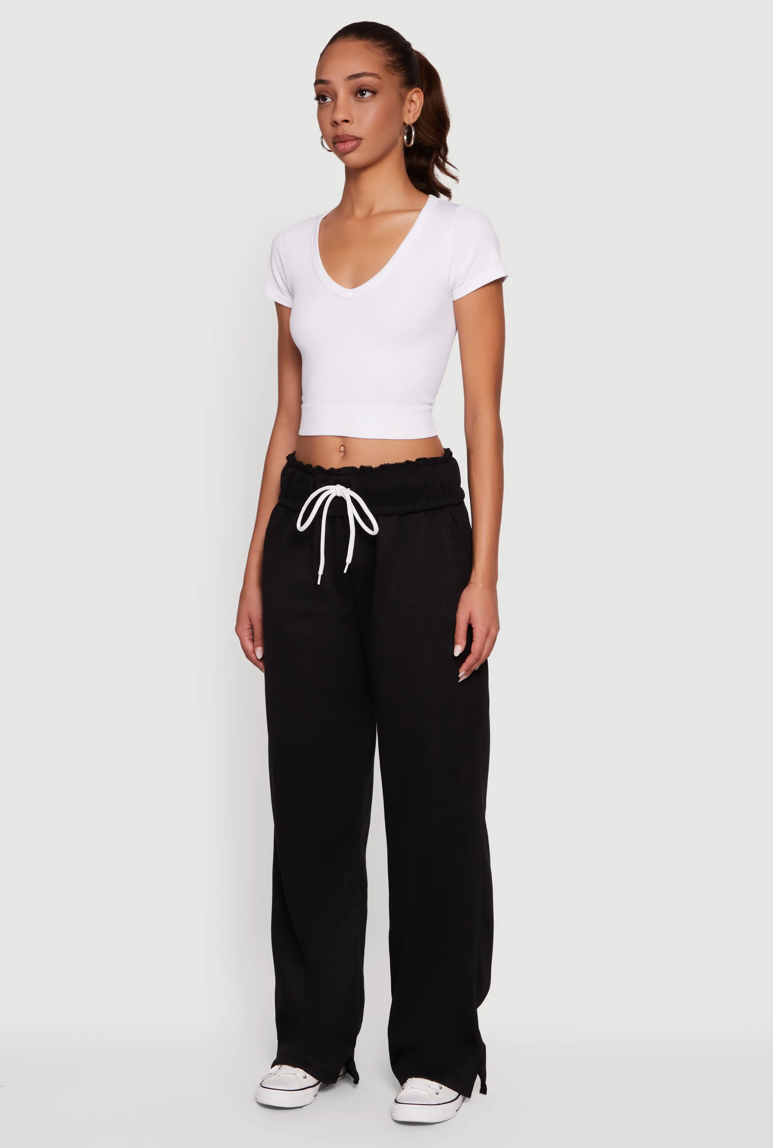 Drawstring Paper Bag Waist Wide Leg Sweatpants sold by Rainbow product image thumbnail 3