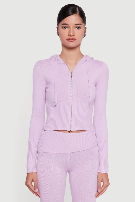 Zip Front Hooded Cropped Sweater sold by Rainbow