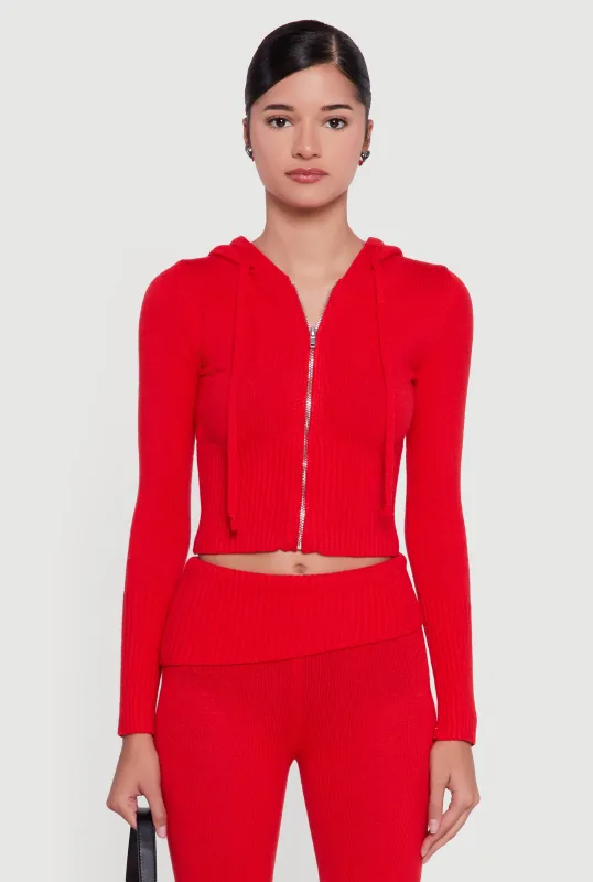 Zip Front Hooded Cropped Sweater sold by Rainbow