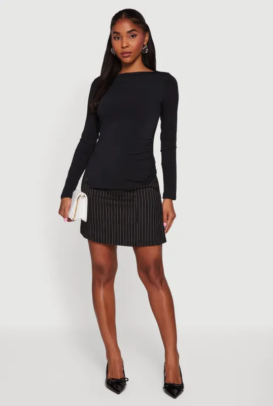 Long Sleeve Side Ruched Scoop Neck Blouse sold by Rainbow