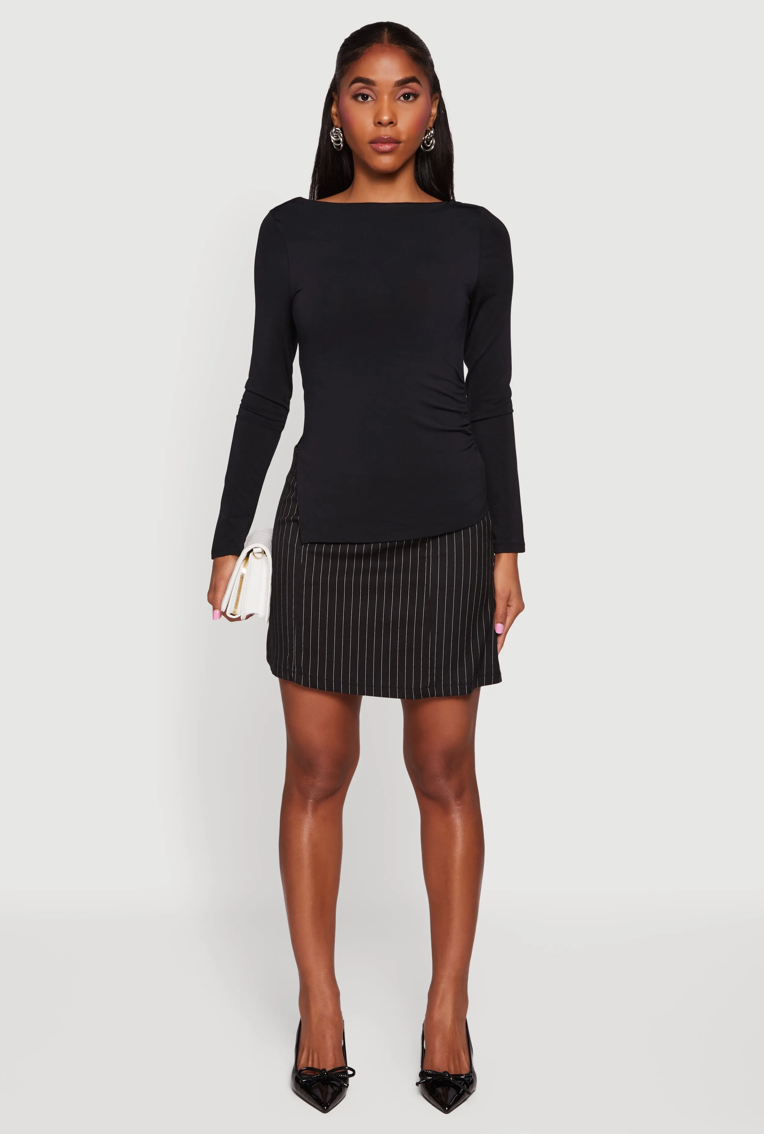 Long Sleeve Side Ruched Scoop Neck Blouse sold by Rainbow product image thumbnail 3