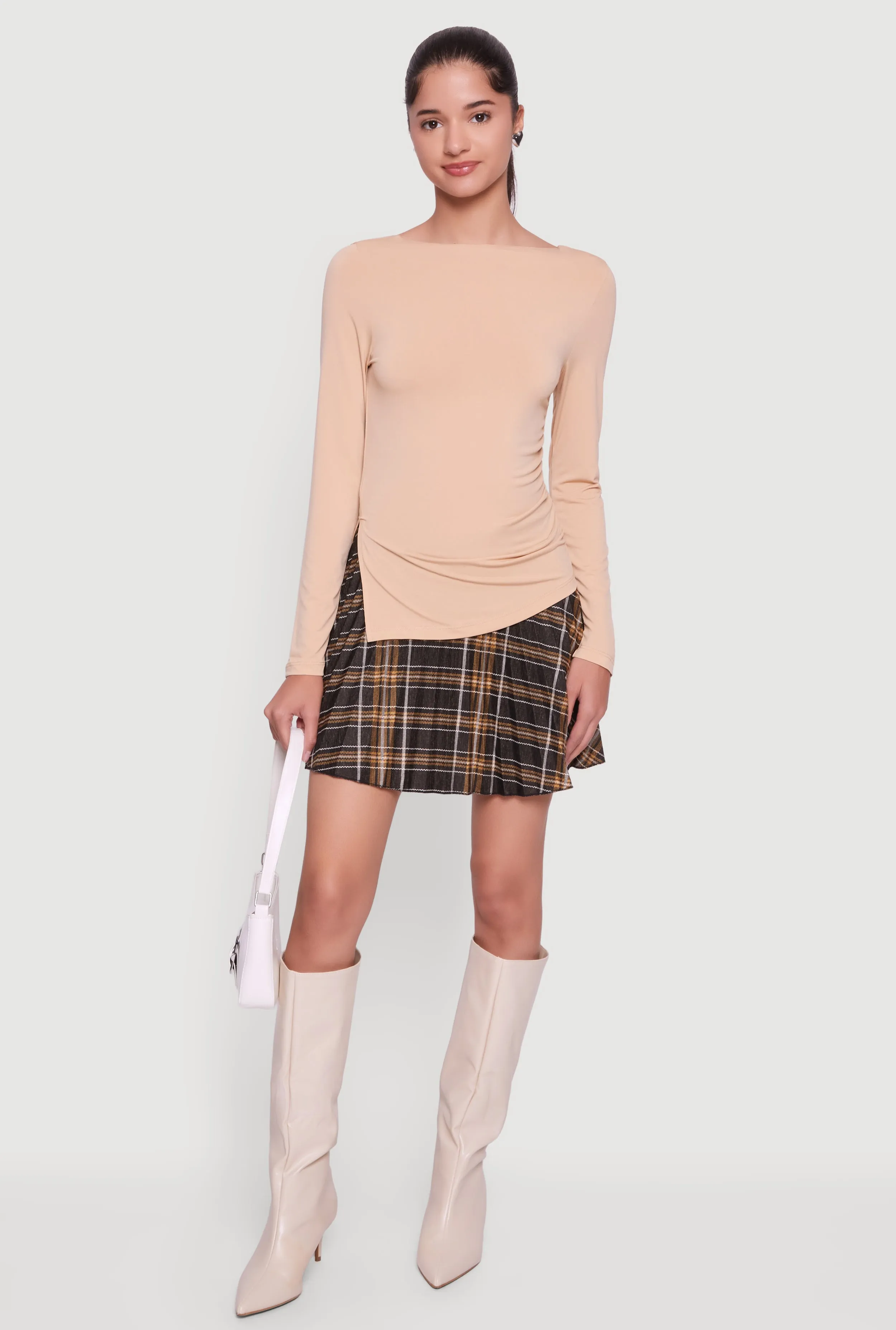 Long Sleeve Side Ruched Scoop Neck Blouse sold by Rainbow