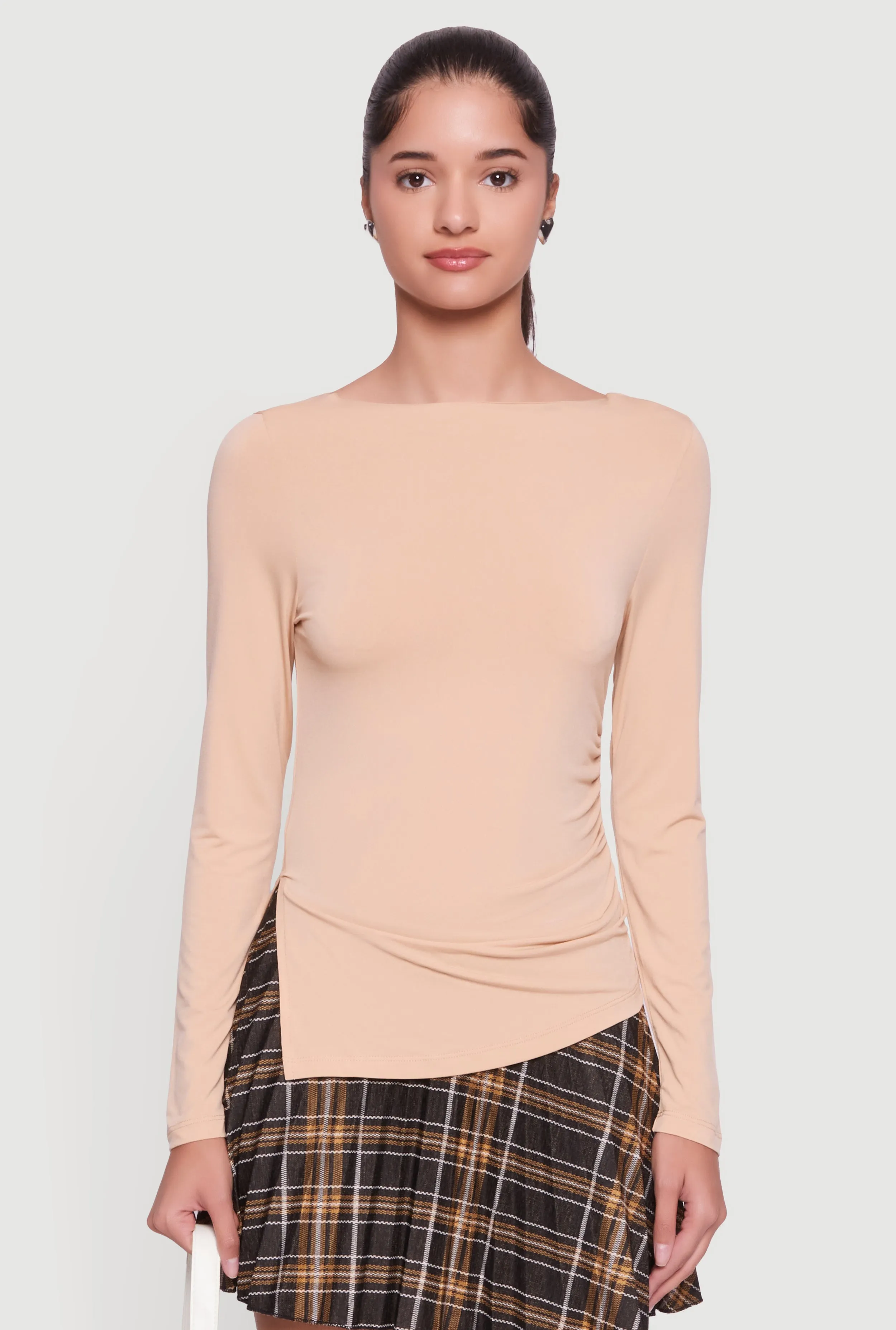 Long Sleeve Side Ruched Scoop Neck Blouse sold by Rainbow product image thumbnail 2