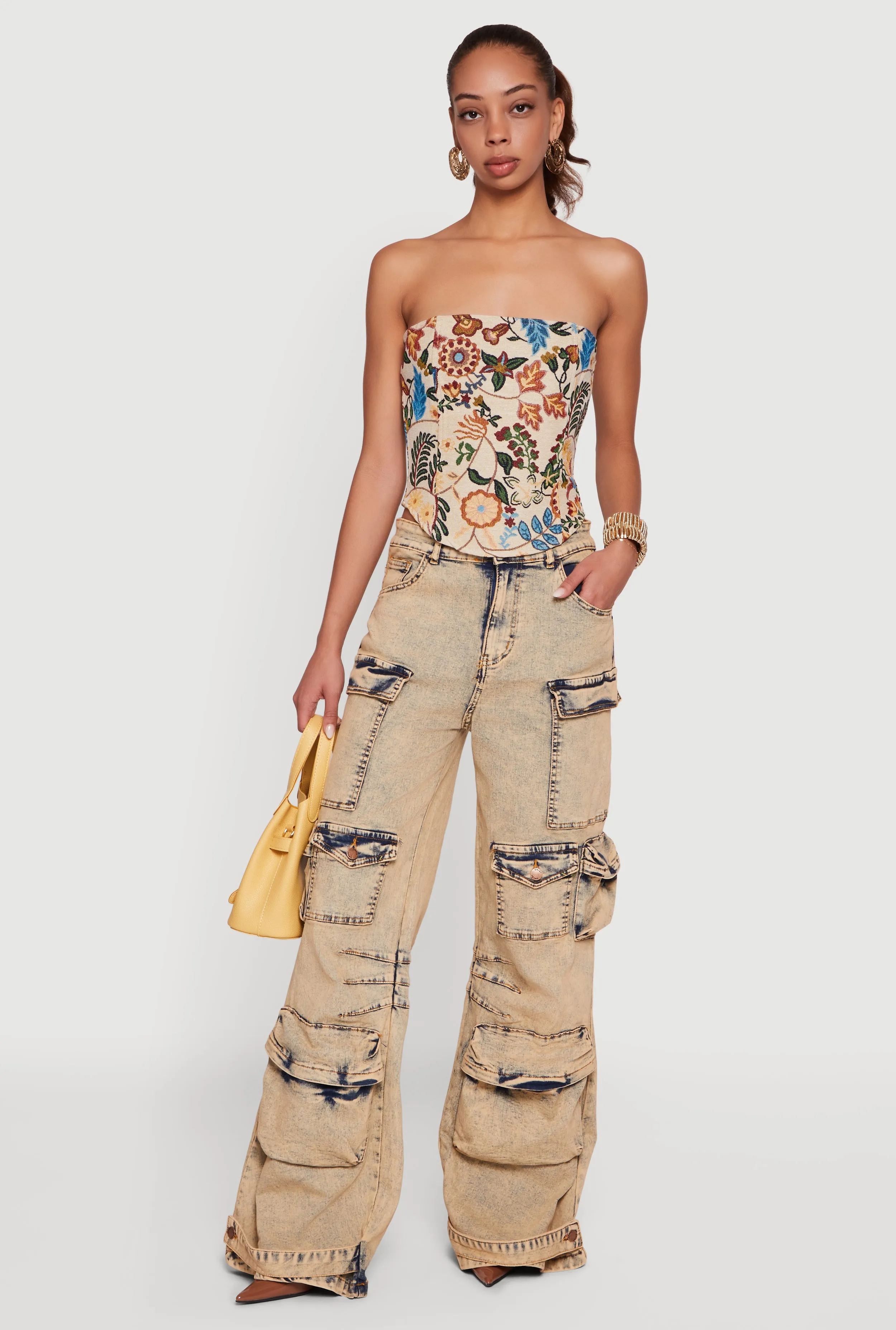 Acid Wash Flare Leg Utility Jeans sold by Rainbow