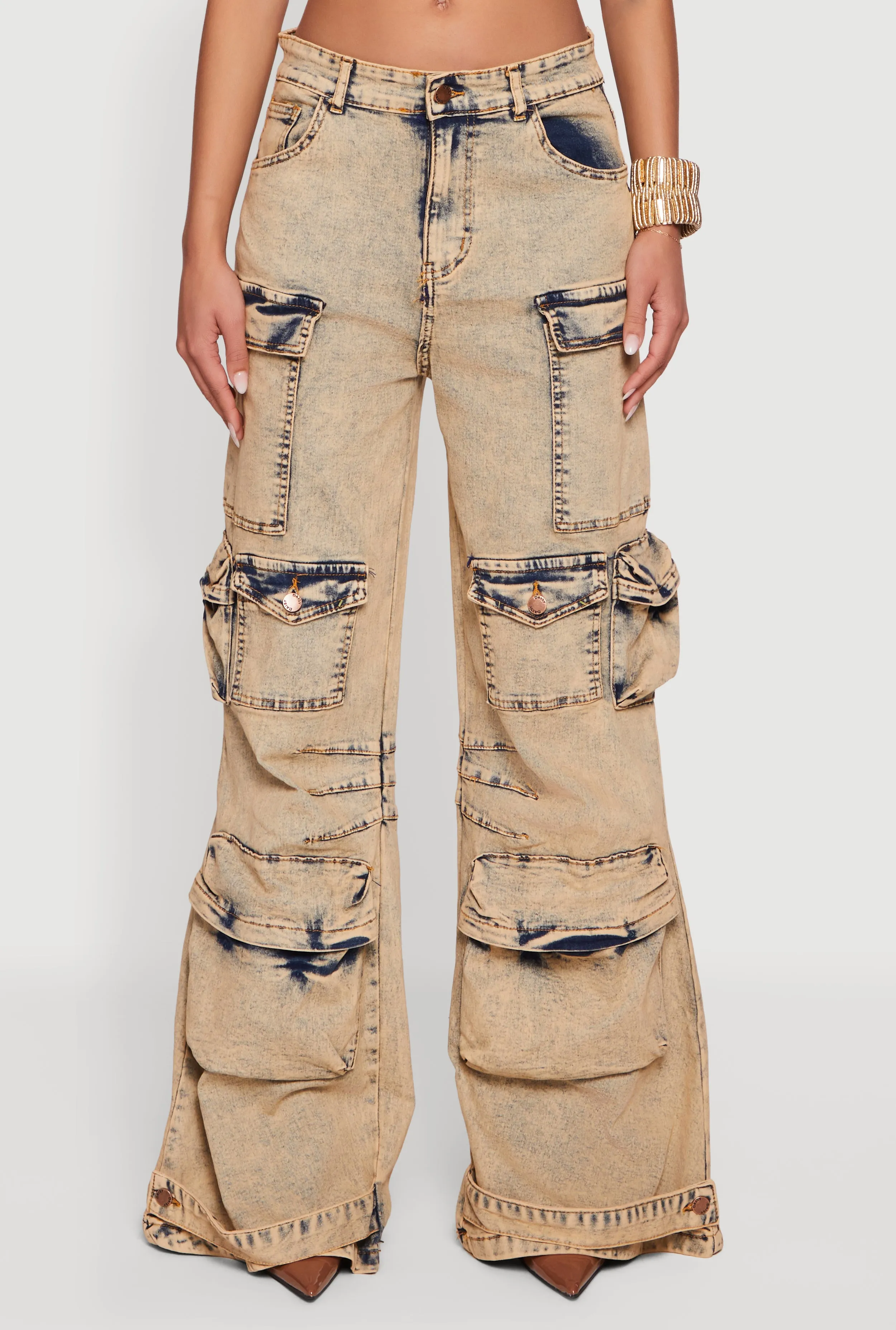 Acid Wash Flare Leg Utility Jeans sold by Rainbow product image thumbnail 5