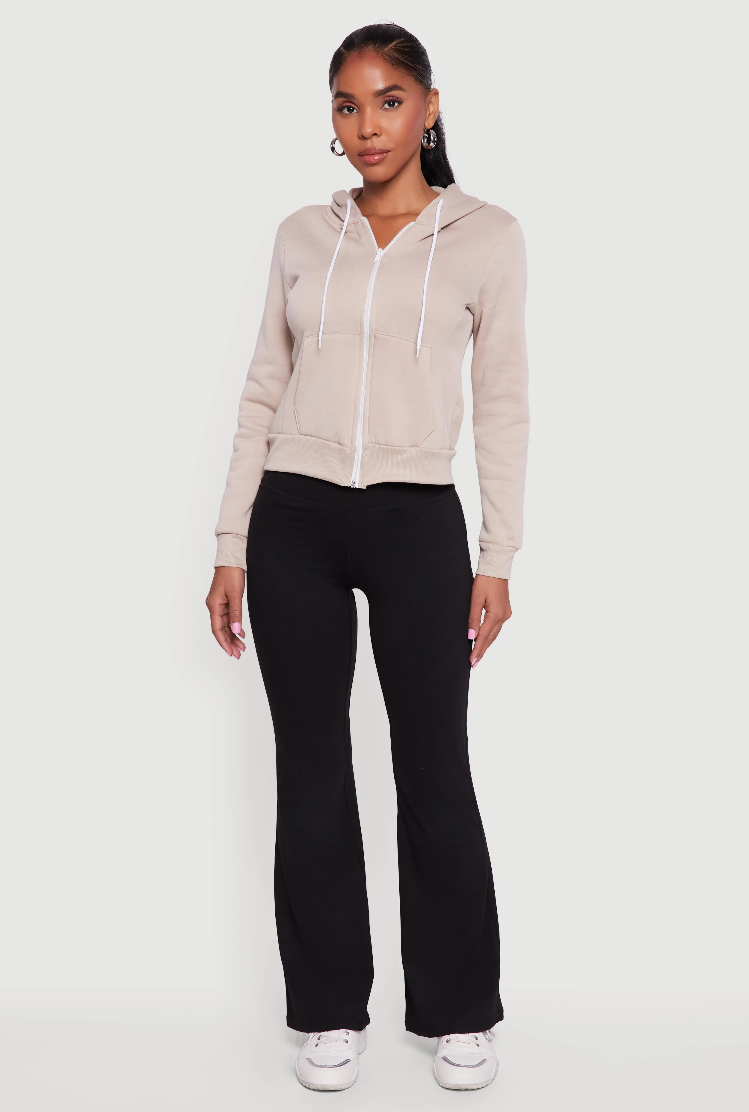 Contrast Zip Front Drawstring Hoodie sold by Rainbow