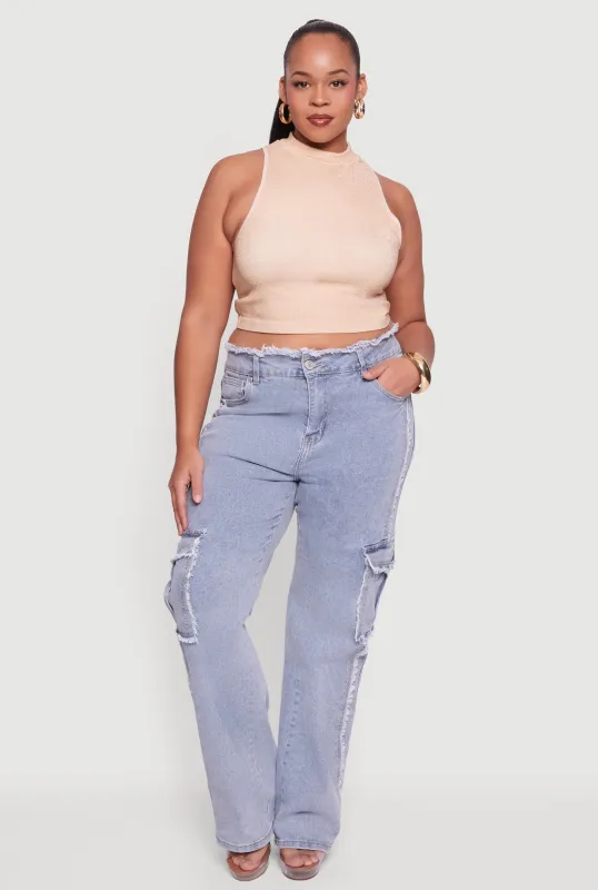 Plus Size Sleeveless Lurex Mock Neck Tank Top sold by Rainbow