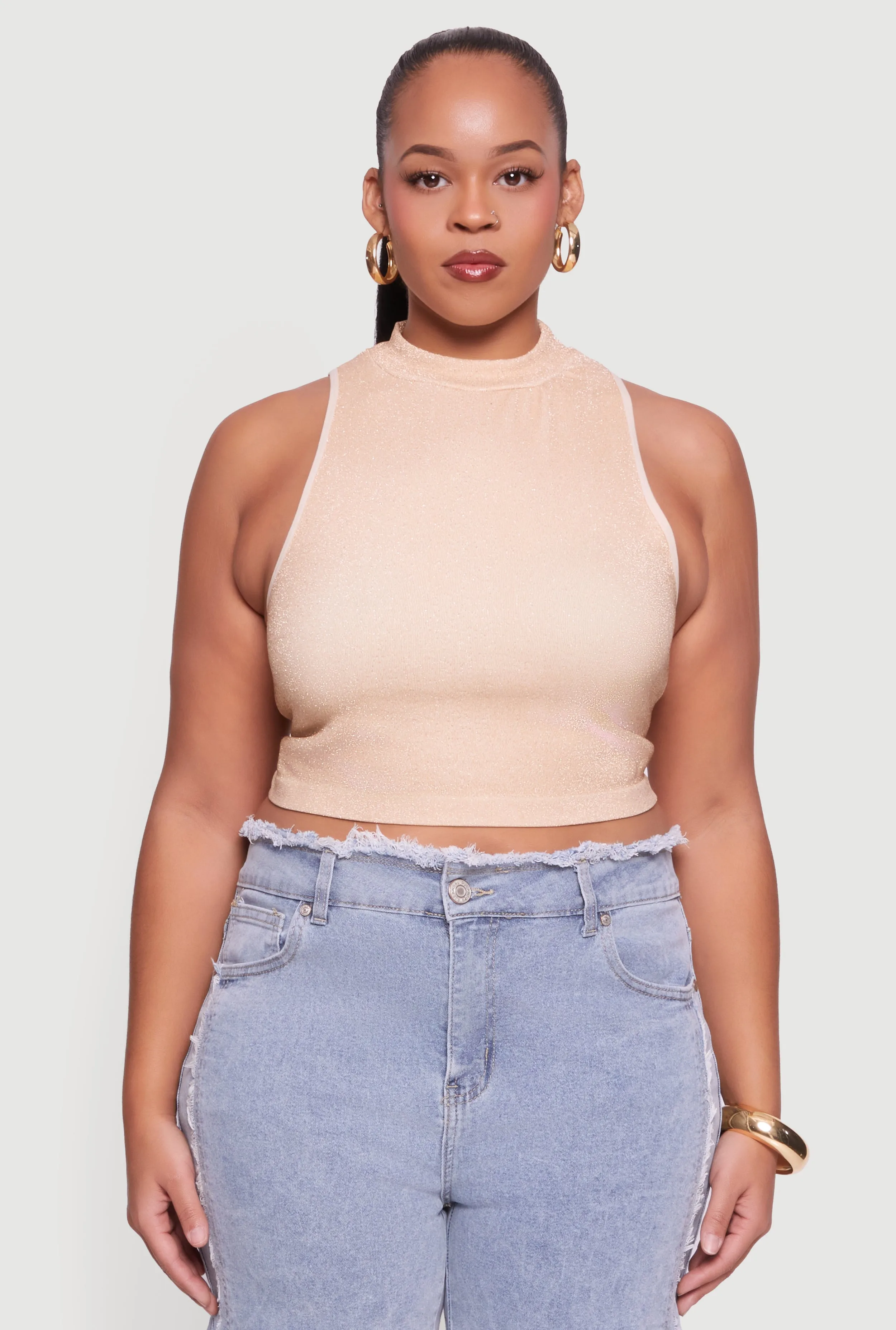 Plus Size Sleeveless Lurex Mock Neck Tank Top sold by Rainbow product image thumbnail 2