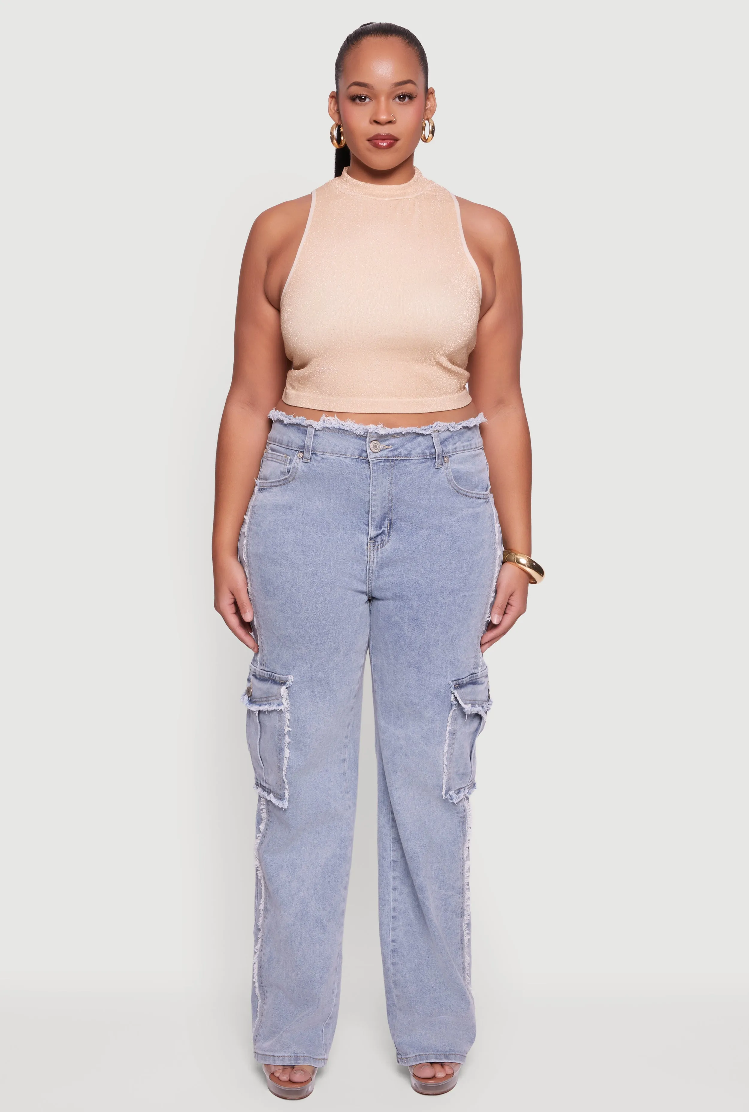 Plus Size Sleeveless Lurex Mock Neck Tank Top sold by Rainbow product image thumbnail 3