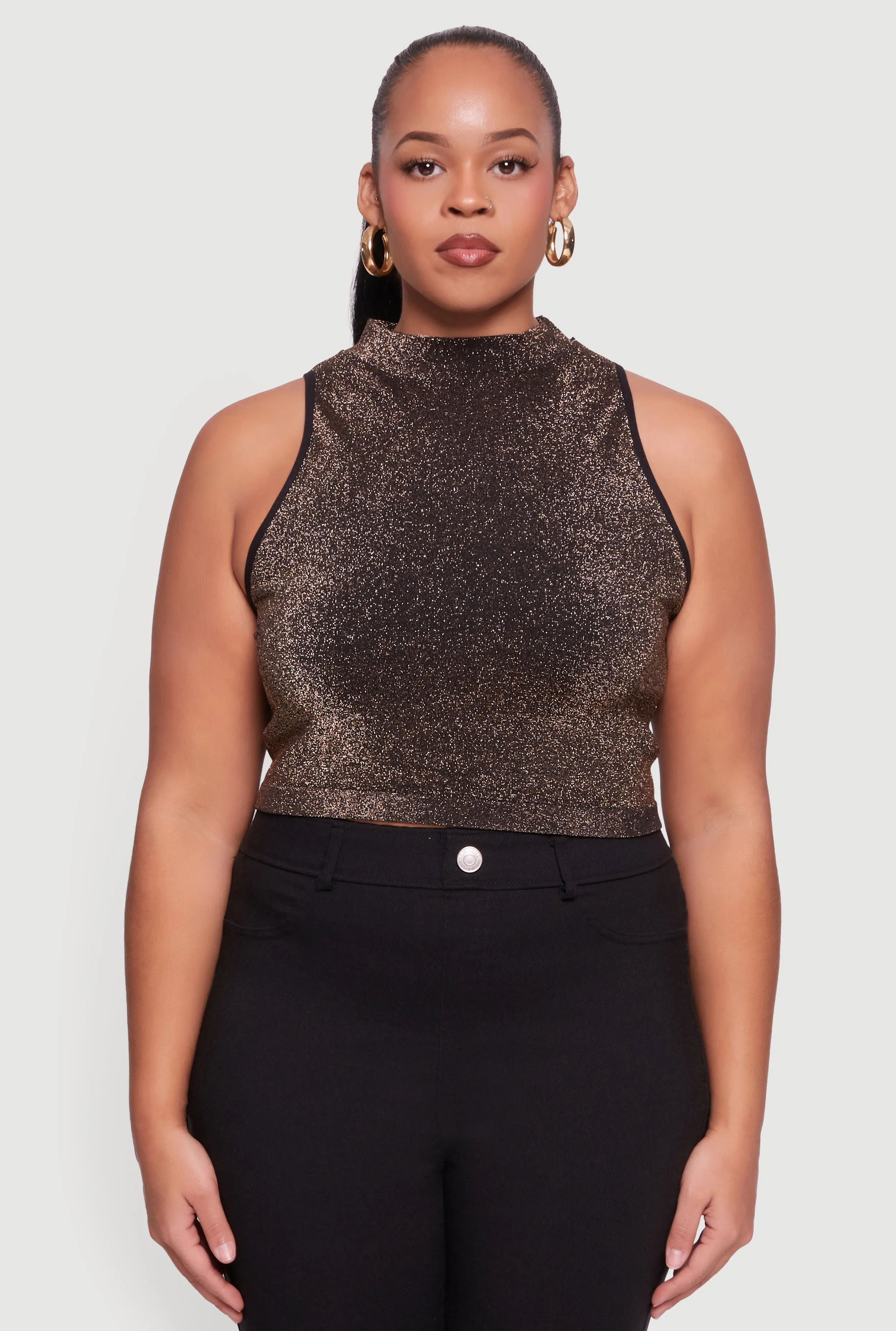 Plus Size Sleeveless Lurex Mock Neck Tank Top sold by Rainbow product image thumbnail 2