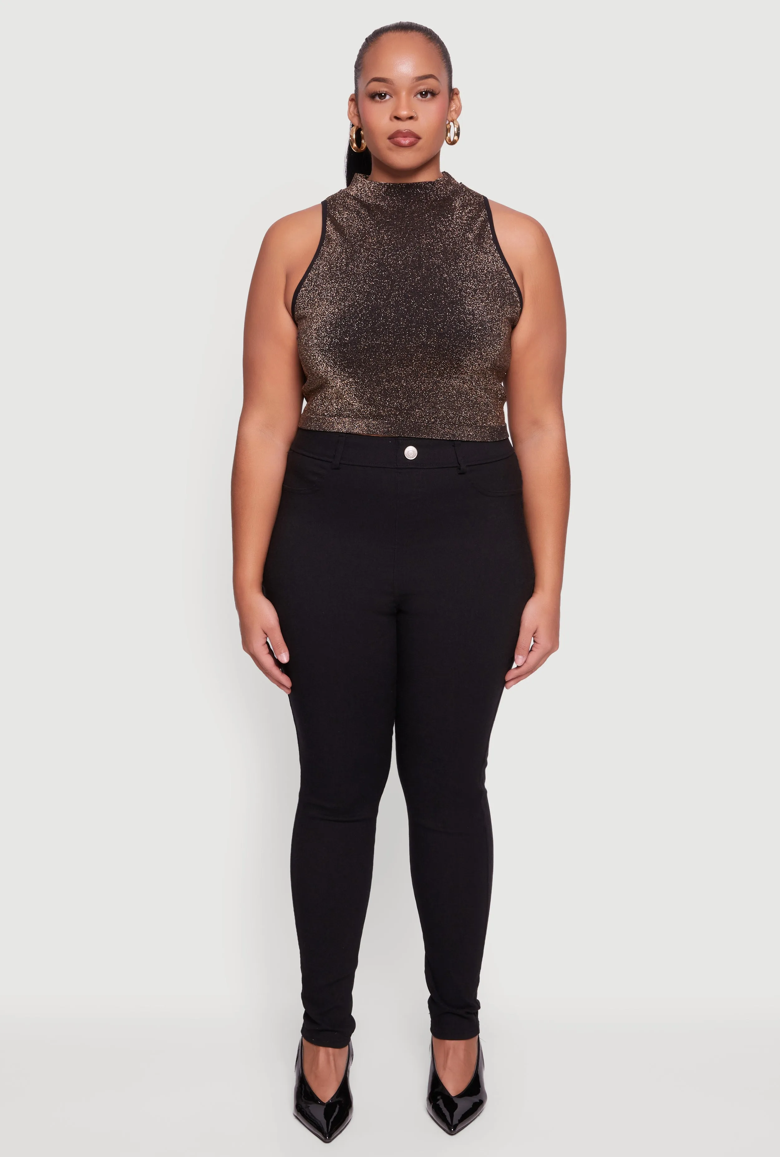 Plus Size Sleeveless Lurex Mock Neck Tank Top sold by Rainbow product image thumbnail 3