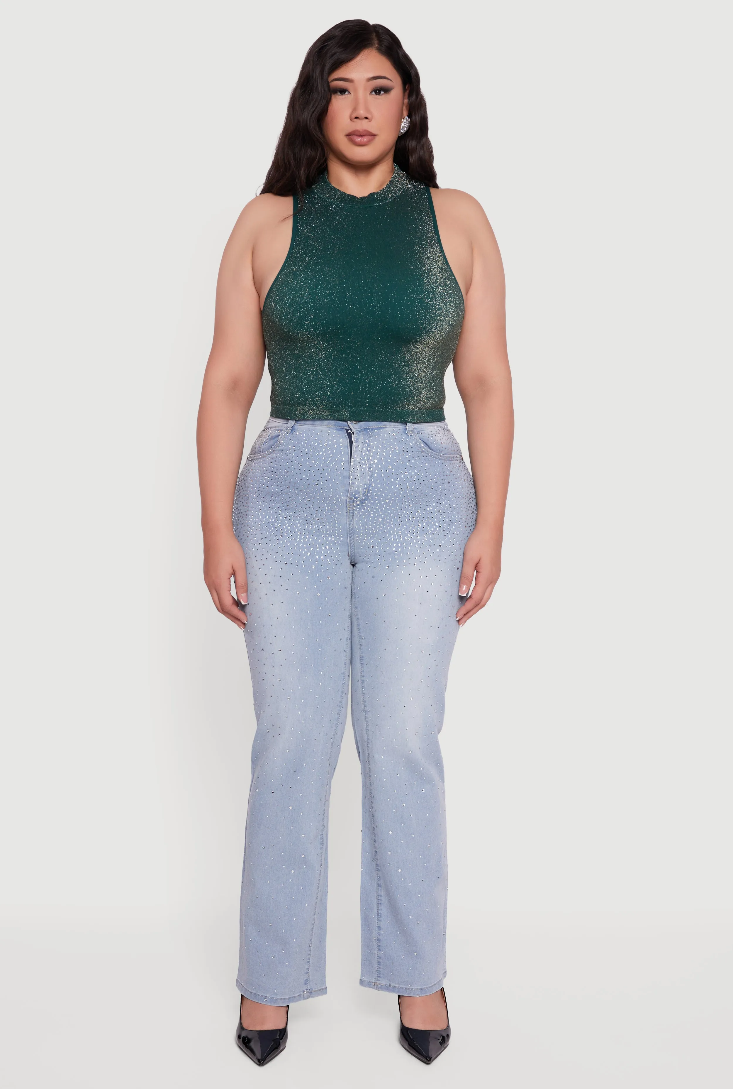 Plus Size Sleeveless Lurex Mock Neck Tank Top sold by Rainbow