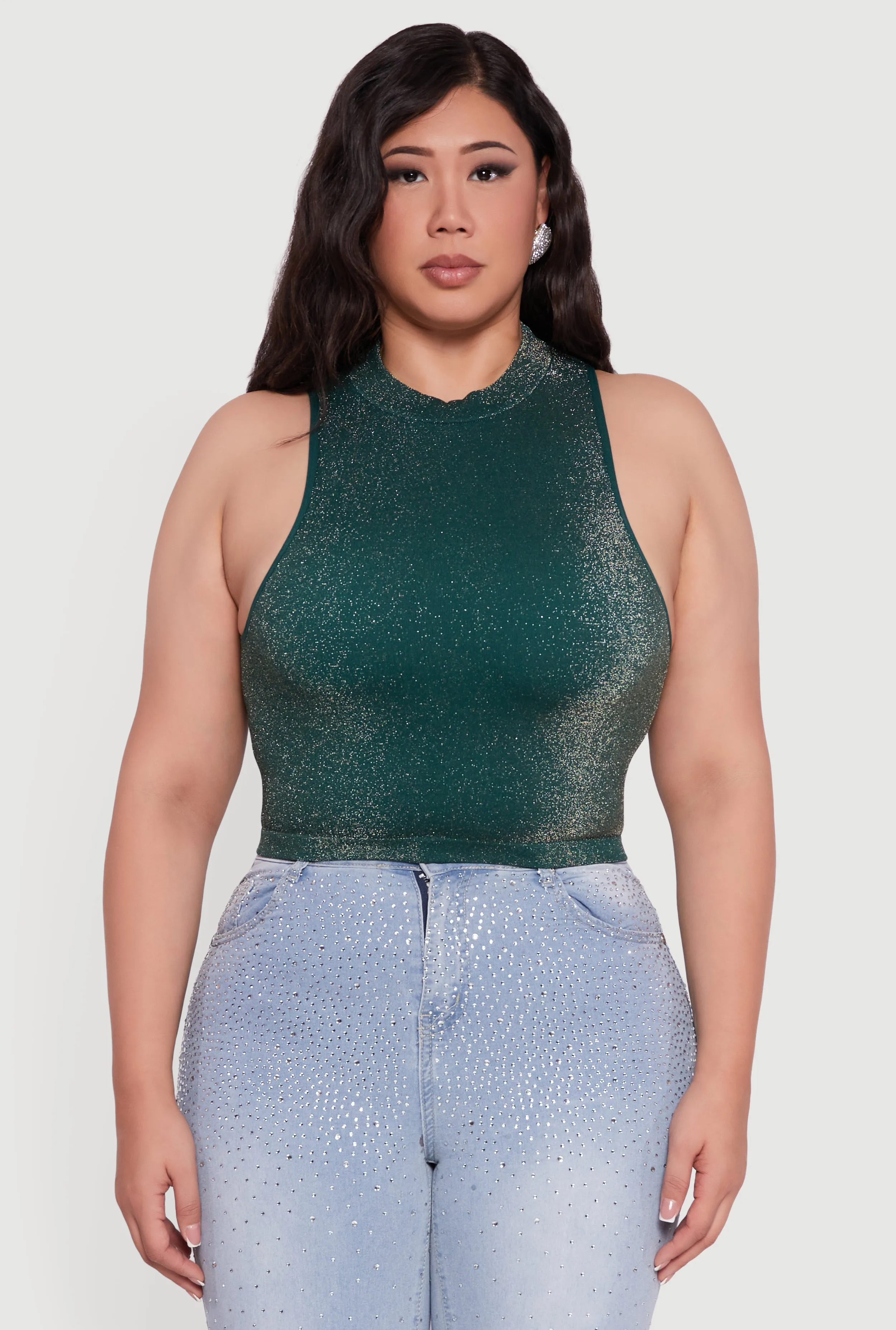 Plus Size Sleeveless Lurex Mock Neck Tank Top sold by Rainbow product image thumbnail 2