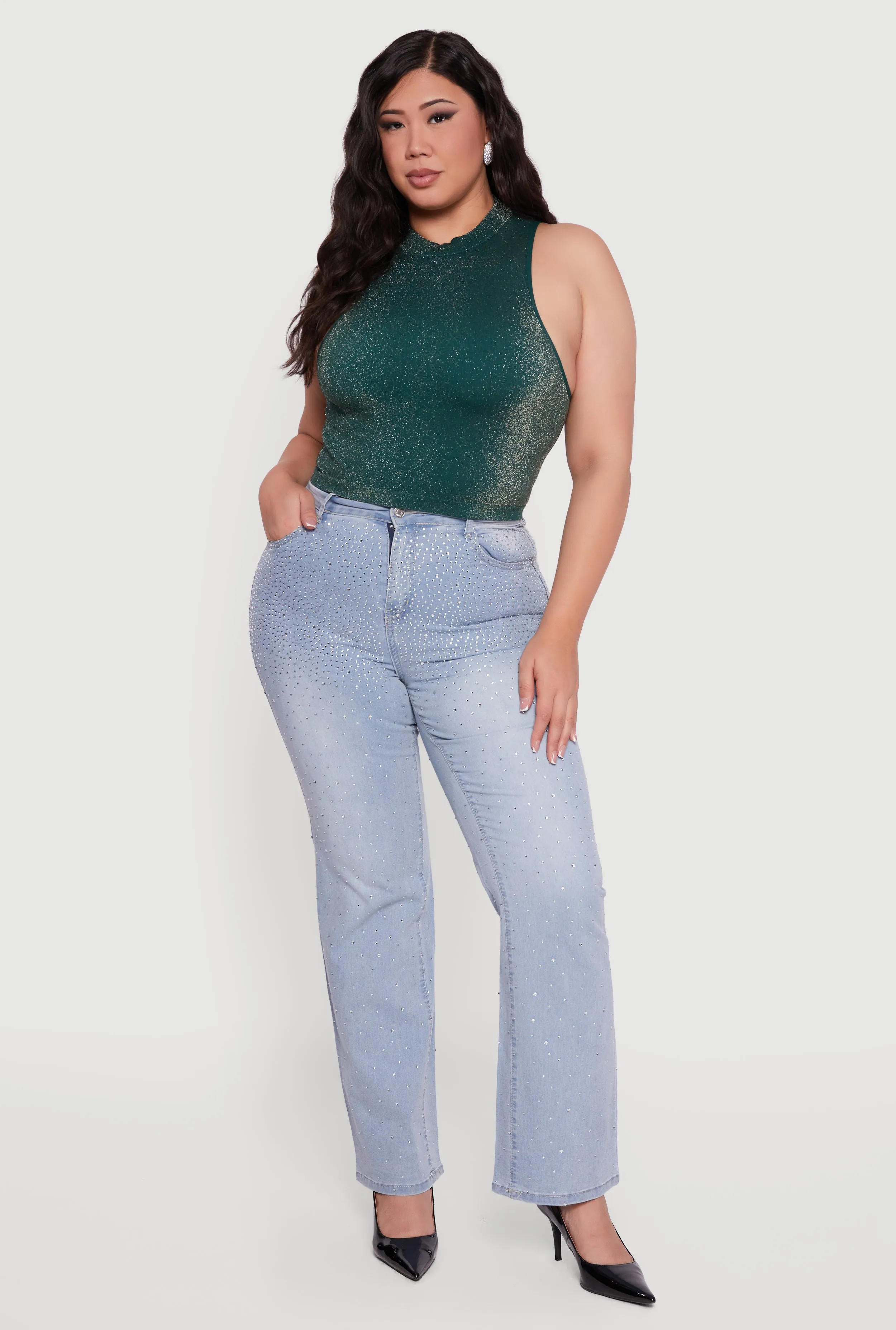 Plus Size Sleeveless Lurex Mock Neck Tank Top sold by Rainbow product image thumbnail 3