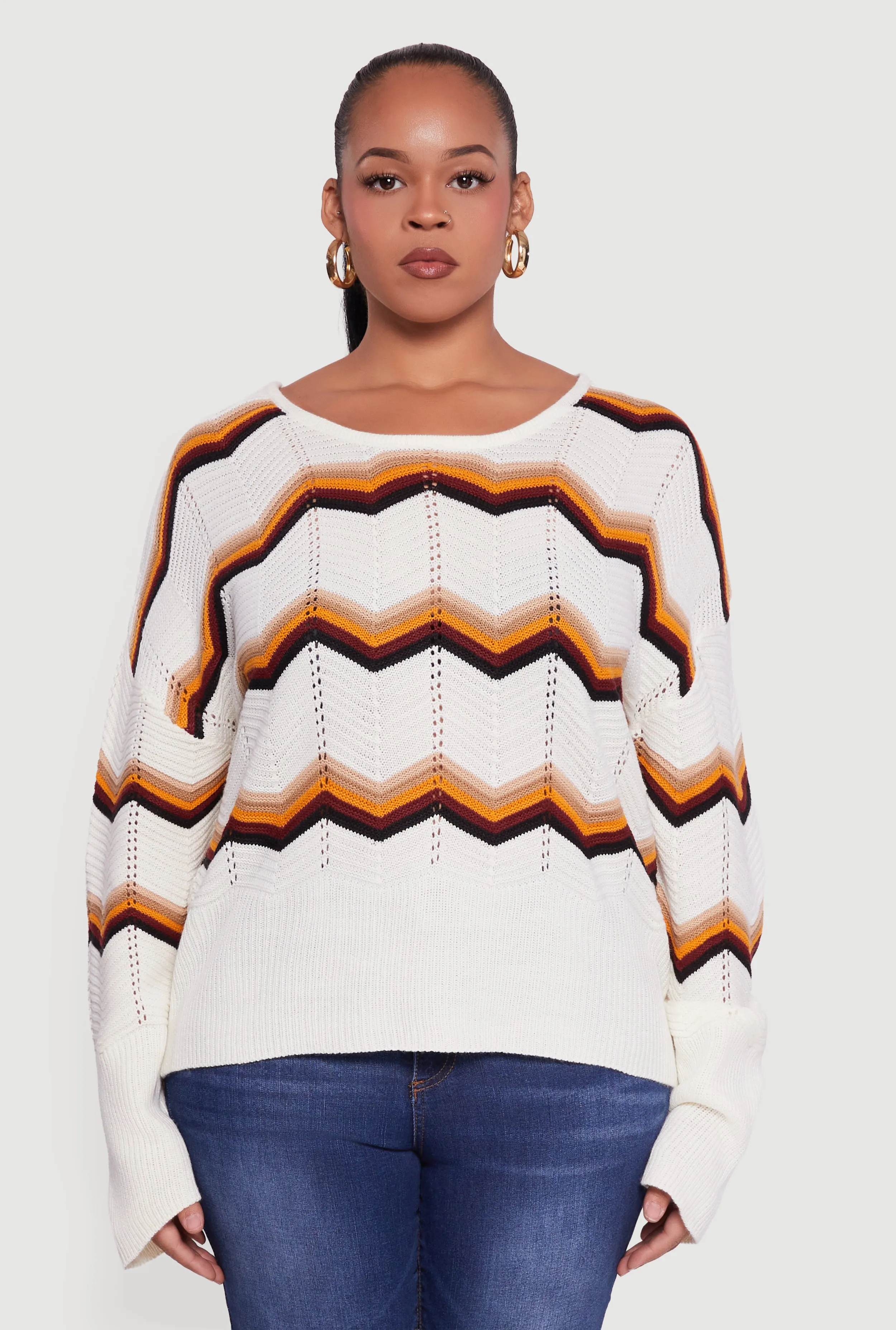 Plus Size Chevron Patterned Caged Back Sweater sold by Rainbow product image thumbnail 2