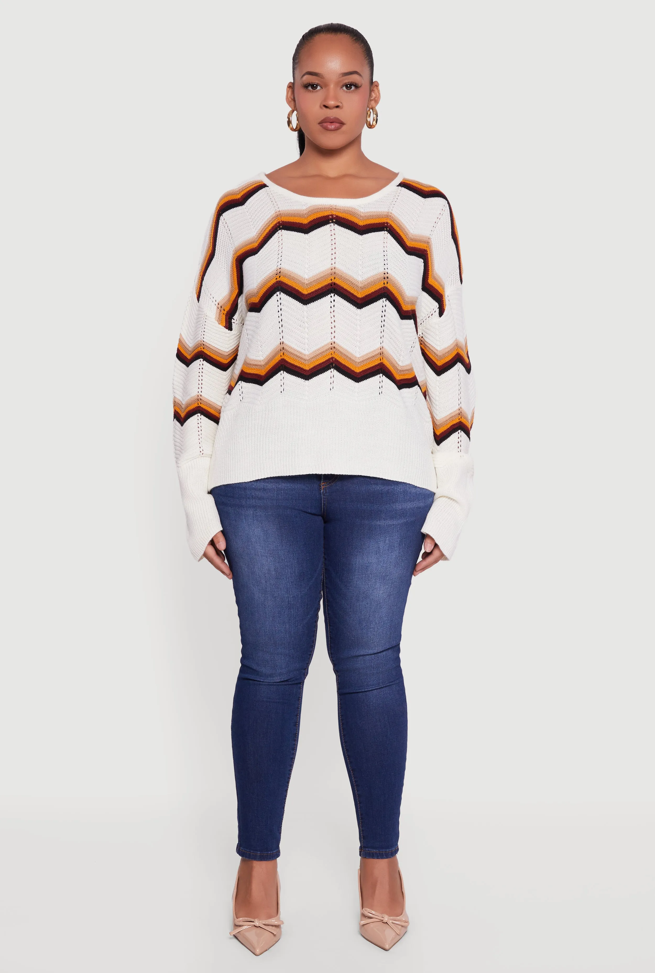 Plus Size Chevron Patterned Caged Back Sweater sold by Rainbow product image thumbnail 3