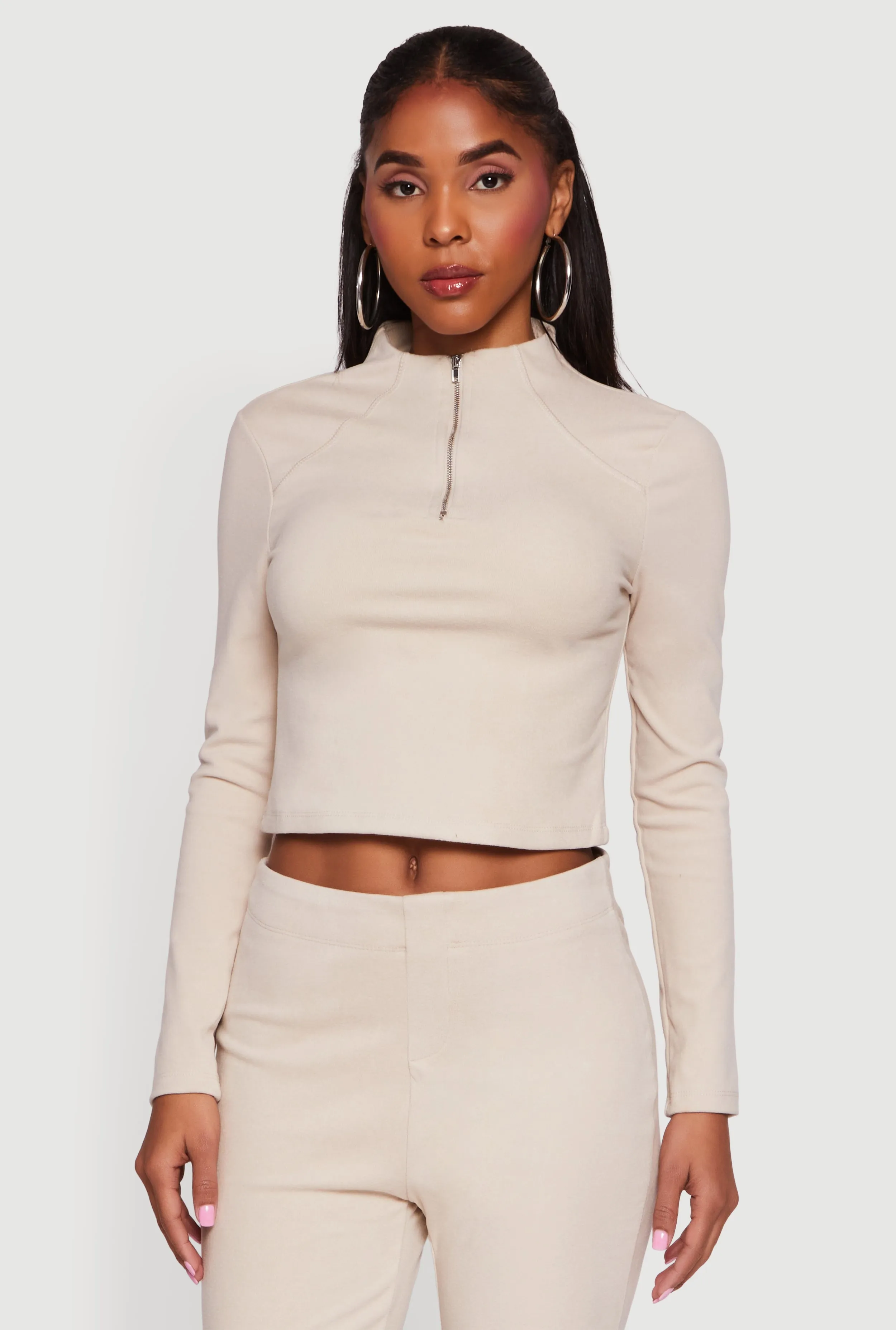 Brushed Rib Knit Long Sleeve Mock Neck Sweatshirt sold by Rainbow