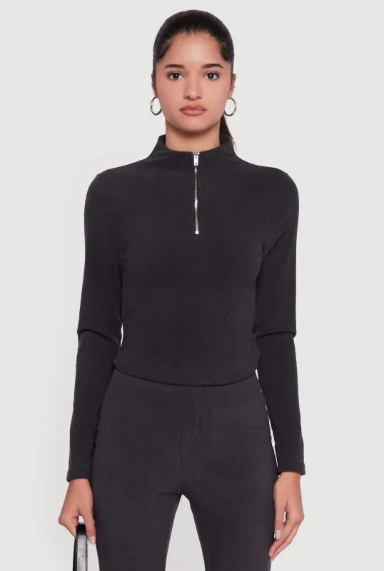 Brushed Rib Knit Long Sleeve Mock Neck Sweatshirt sold by Rainbow