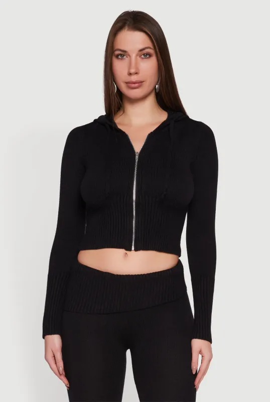 Zip Front Hooded Cropped Sweater sold by Rainbow