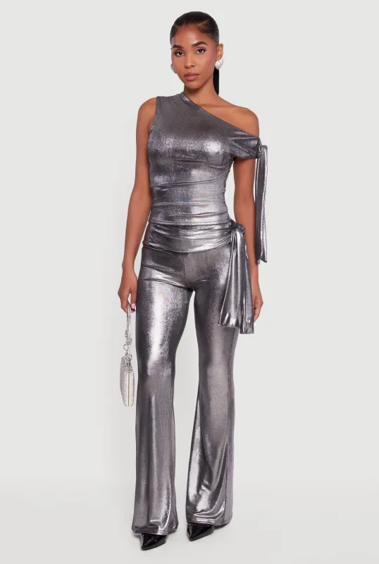 High Waisted Side Tie Metallic Pants sold by Rainbow