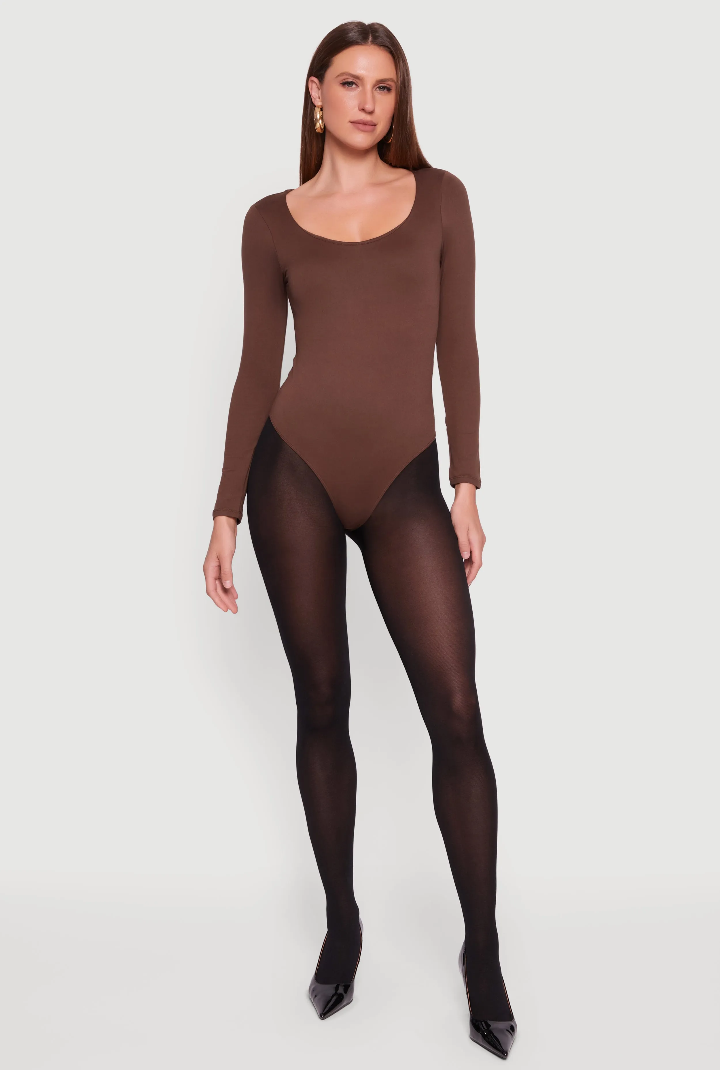 Doubled Brushed Knit Long Sleeve Scoop Neck Bodysuit sold by Rainbow