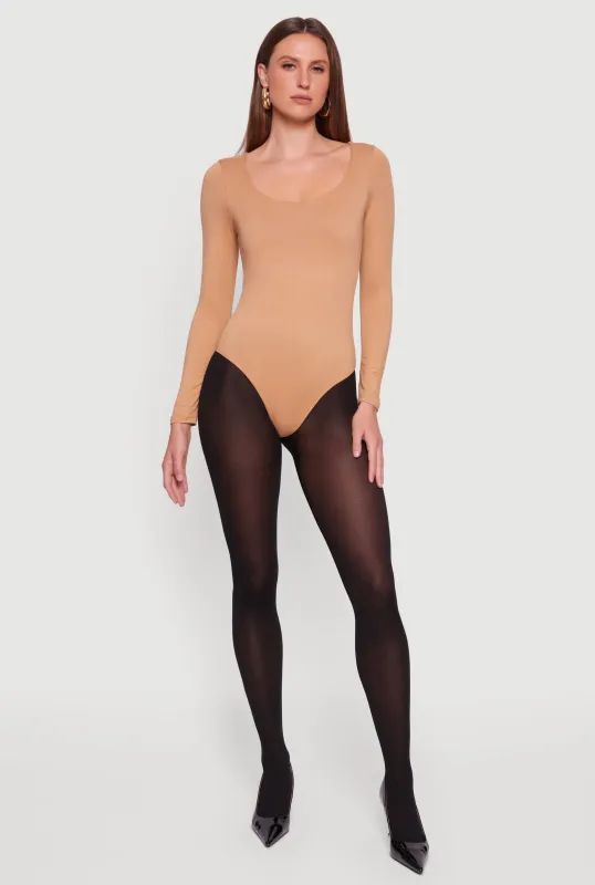 Doubled Brushed Knit Long Sleeve Scoop Neck Bodysuit sold by Rainbow