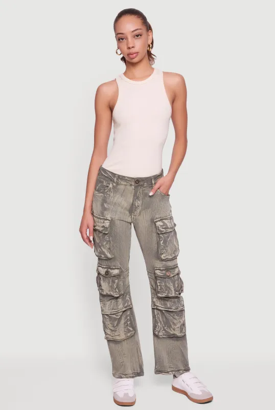 Acid Wash Straight Leg Utility Jeans sold by Rainbow