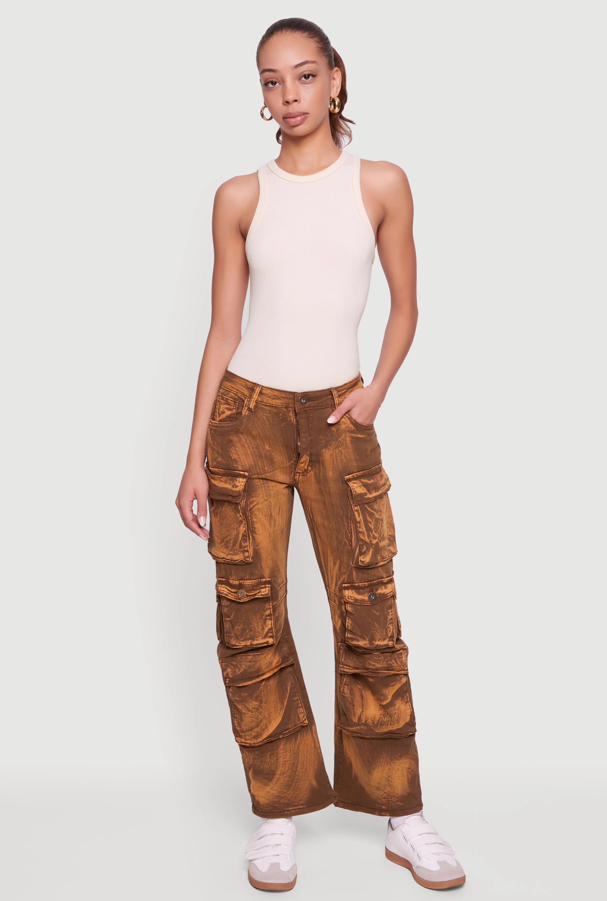 Acid Wash Straight Leg Utility Jeans sold by Rainbow