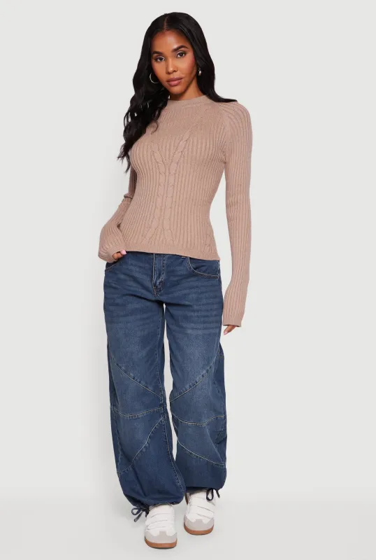 Cable Knit Long Sleeve Crew Neck Pullover Sweater sold by Rainbow