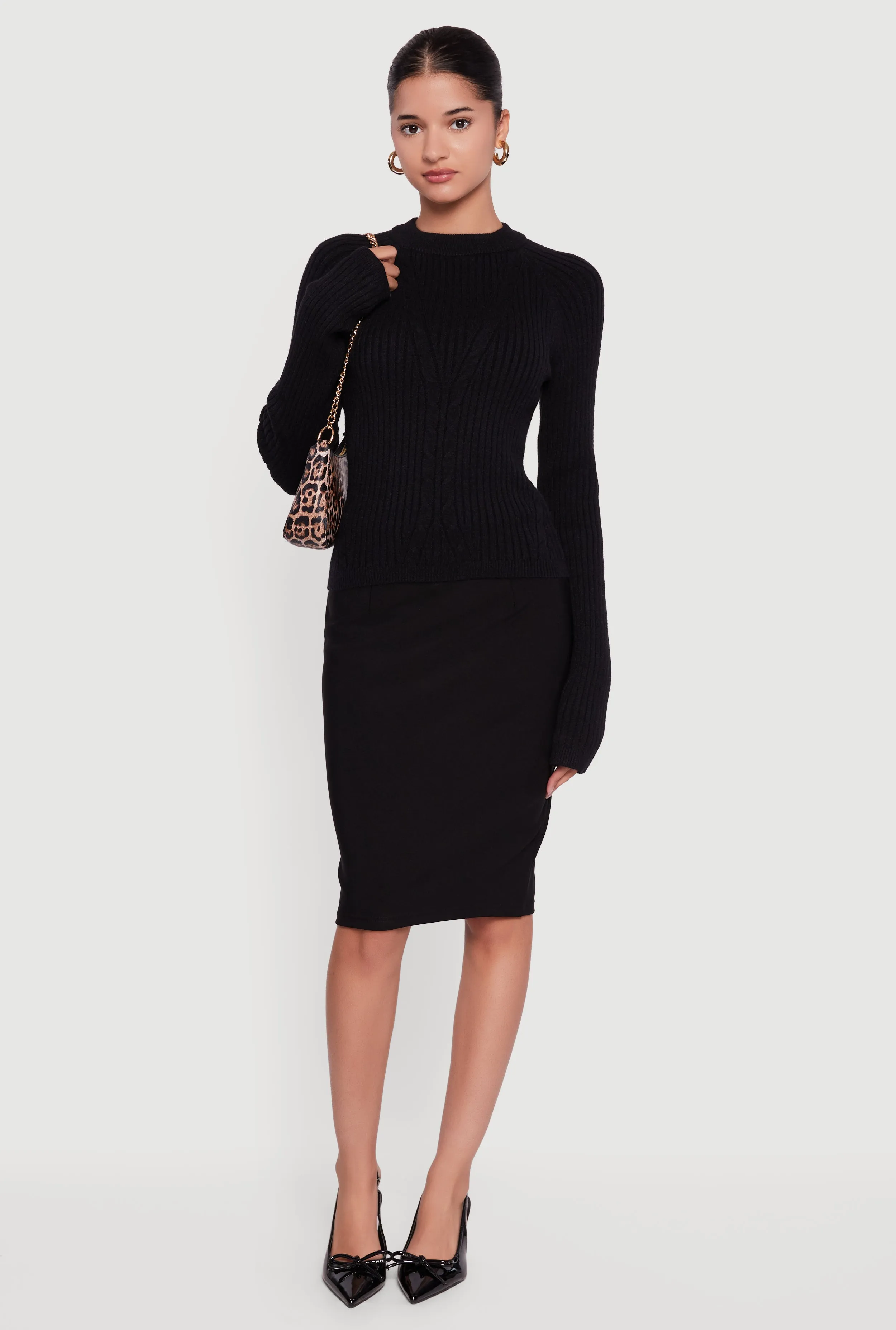 Cable Knit Long Sleeve Crew Neck Pullover Sweater sold by Rainbow