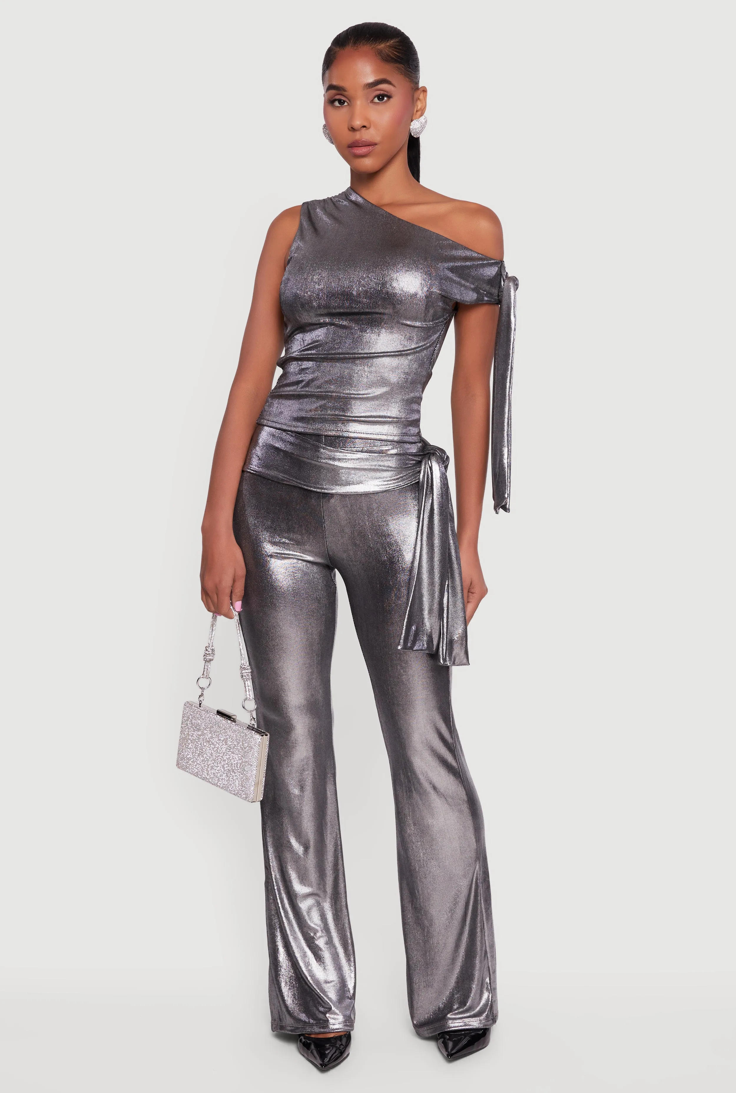 Metallic Knot Strap One Shoulder Top sold by Rainbow product image thumbnail 2