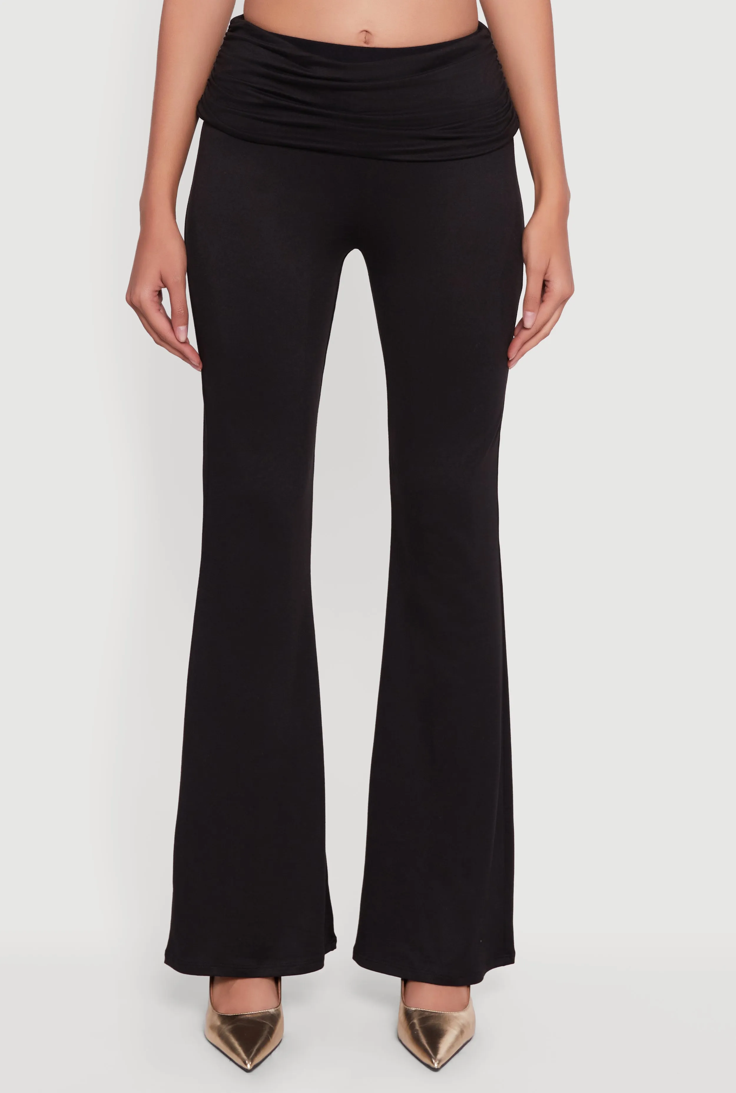 Soft Knit Ruched Fold Over Flare Pants sold by Rainbow product image thumbnail 3