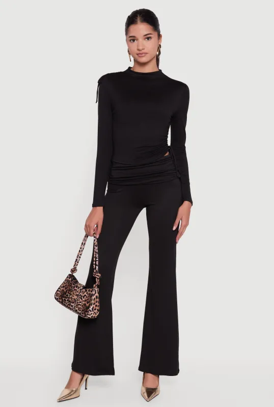 Soft Knit Ruched Fold Over Flare Pants sold by Rainbow