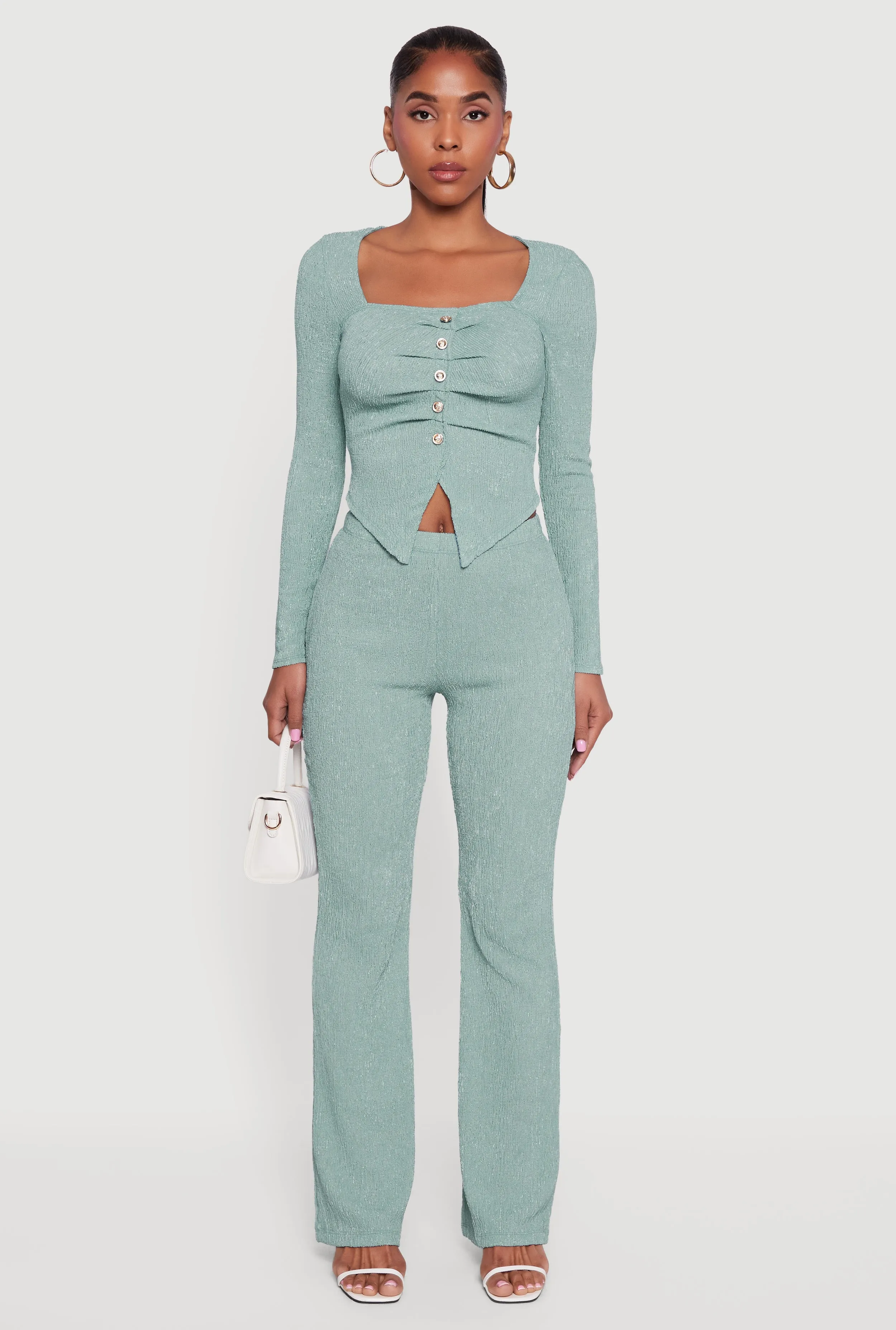 Faux Button Long Sleeve Textured Knit Blouse sold by Rainbow product image thumbnail 3