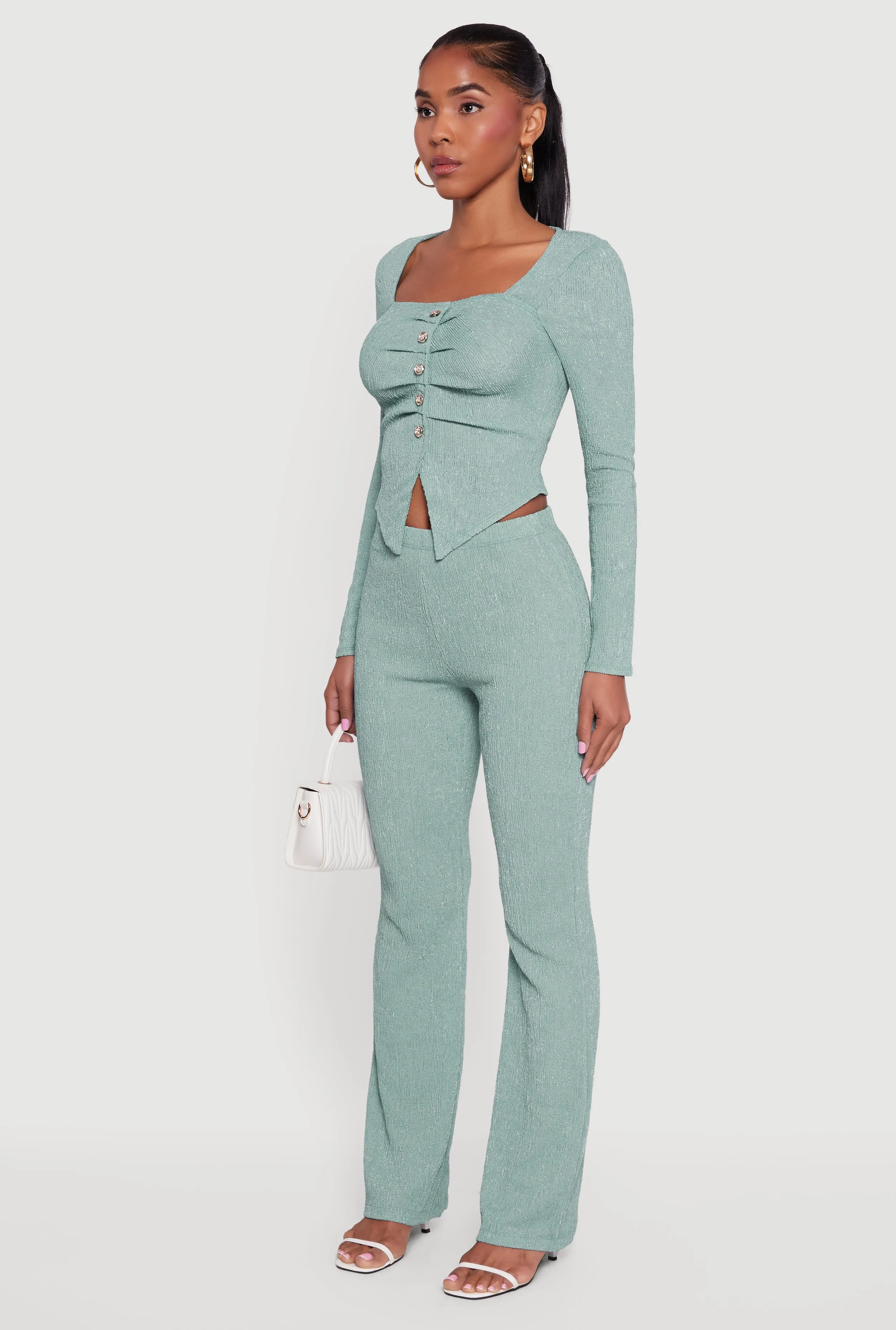 Faux Button Long Sleeve Textured Knit Blouse sold by Rainbow product image thumbnail 5