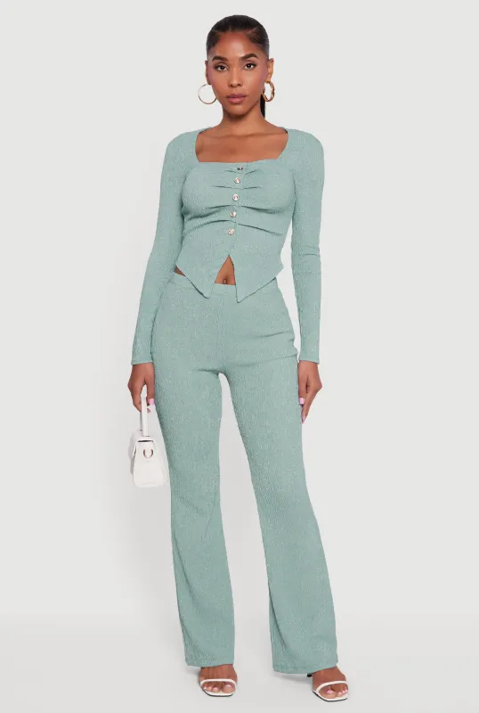 Textured Knit High Waisted Slim Bootcut Pants sold by Rainbow