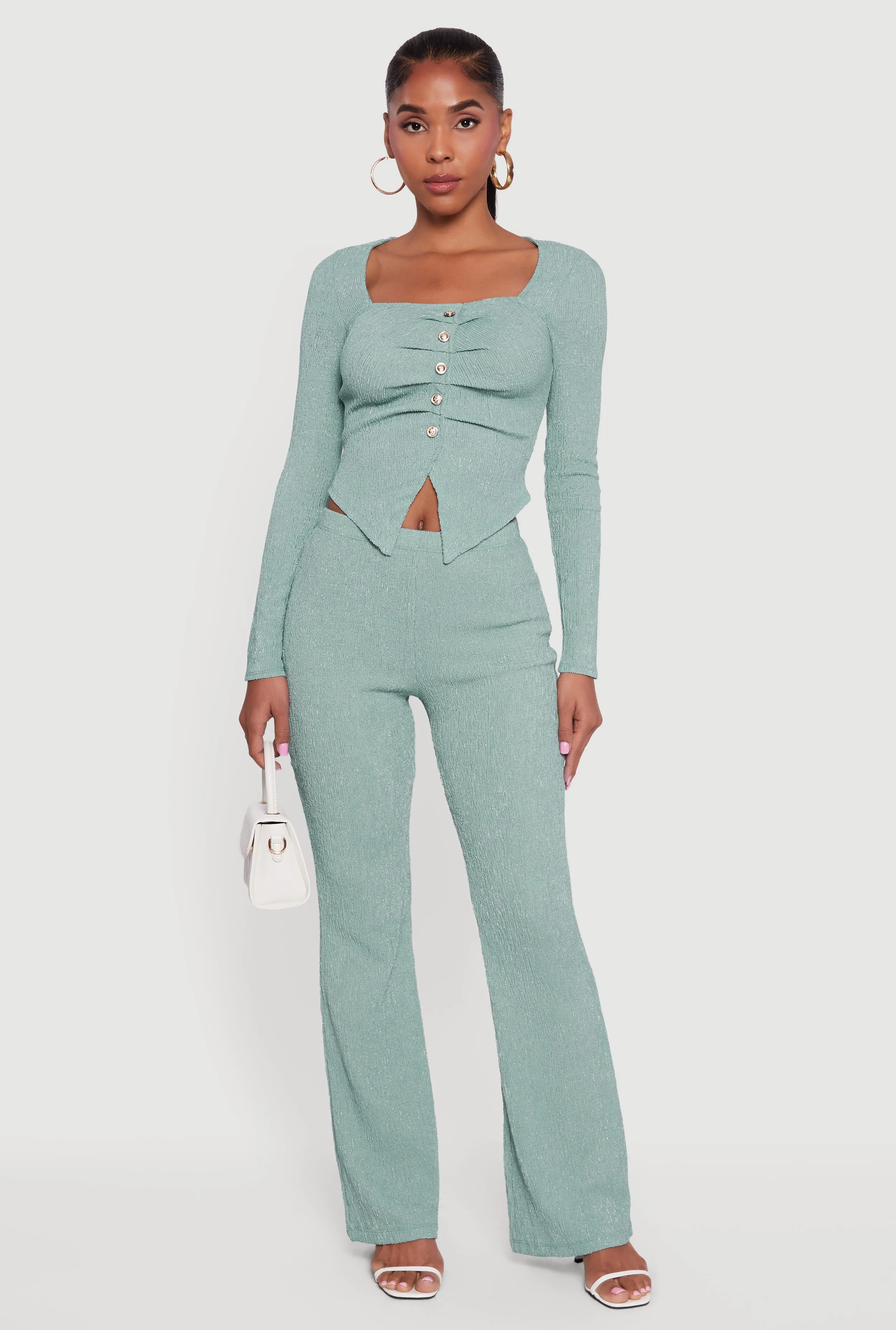 Textured Knit High Waisted Slim Bootcut Pants sold by Rainbow