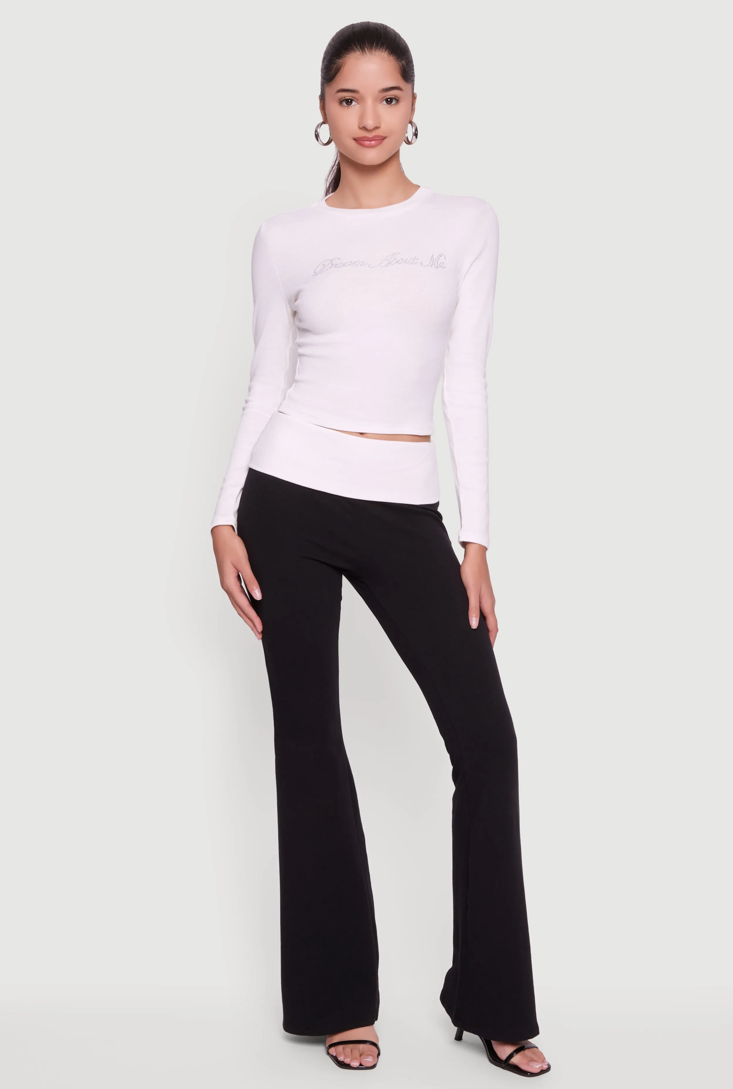 Contrast Fold Over Waistband Flared Pants sold by Rainbow
