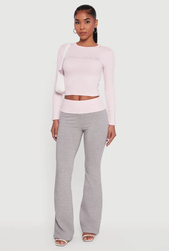 Contrast Fold Over Waistband Flared Pants sold by Rainbow