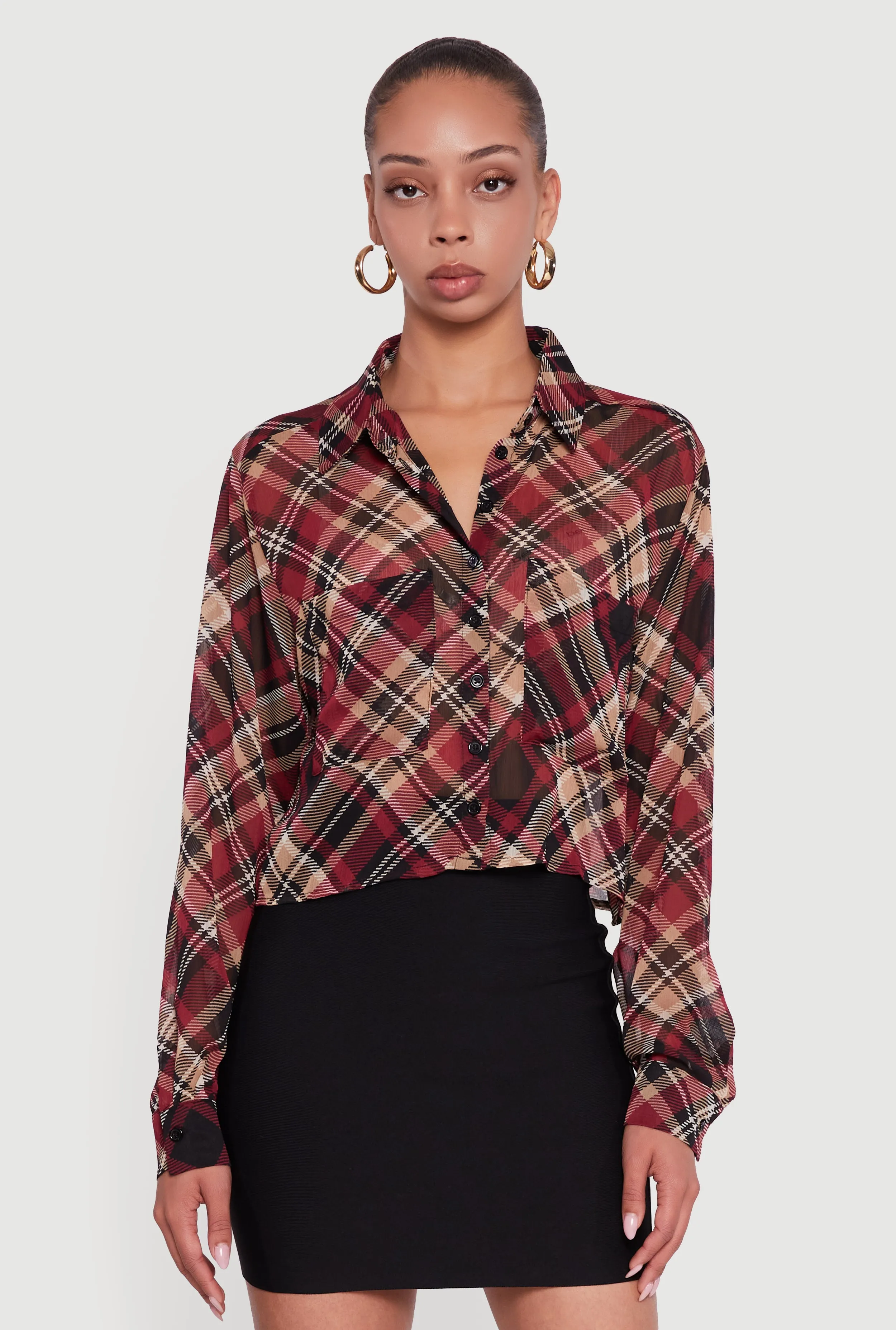 Long Sleeve Plaid Button Front Shirt sold by Rainbow product image thumbnail 2