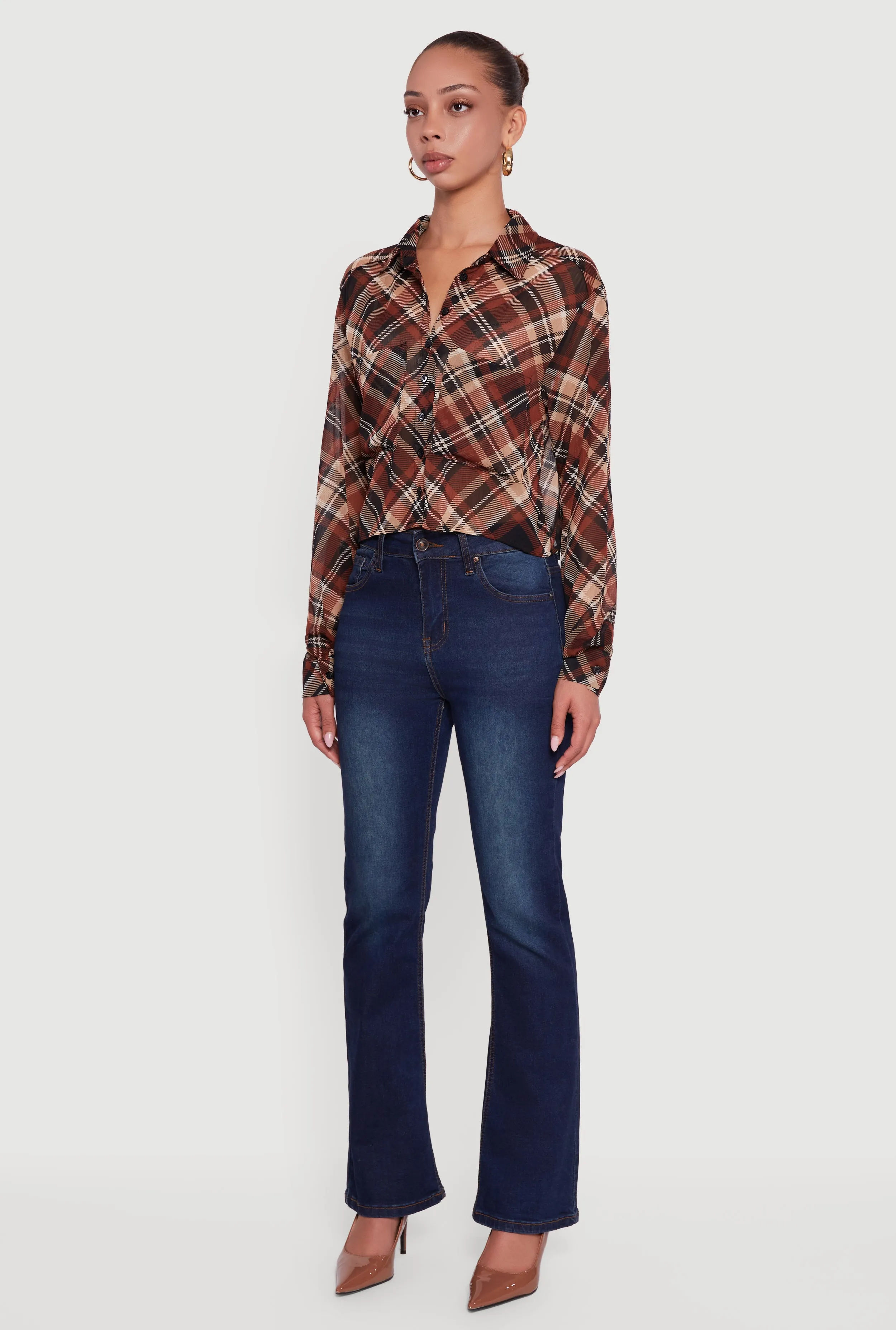 Long Sleeve Plaid Button Front Shirt sold by Rainbow product image thumbnail 5