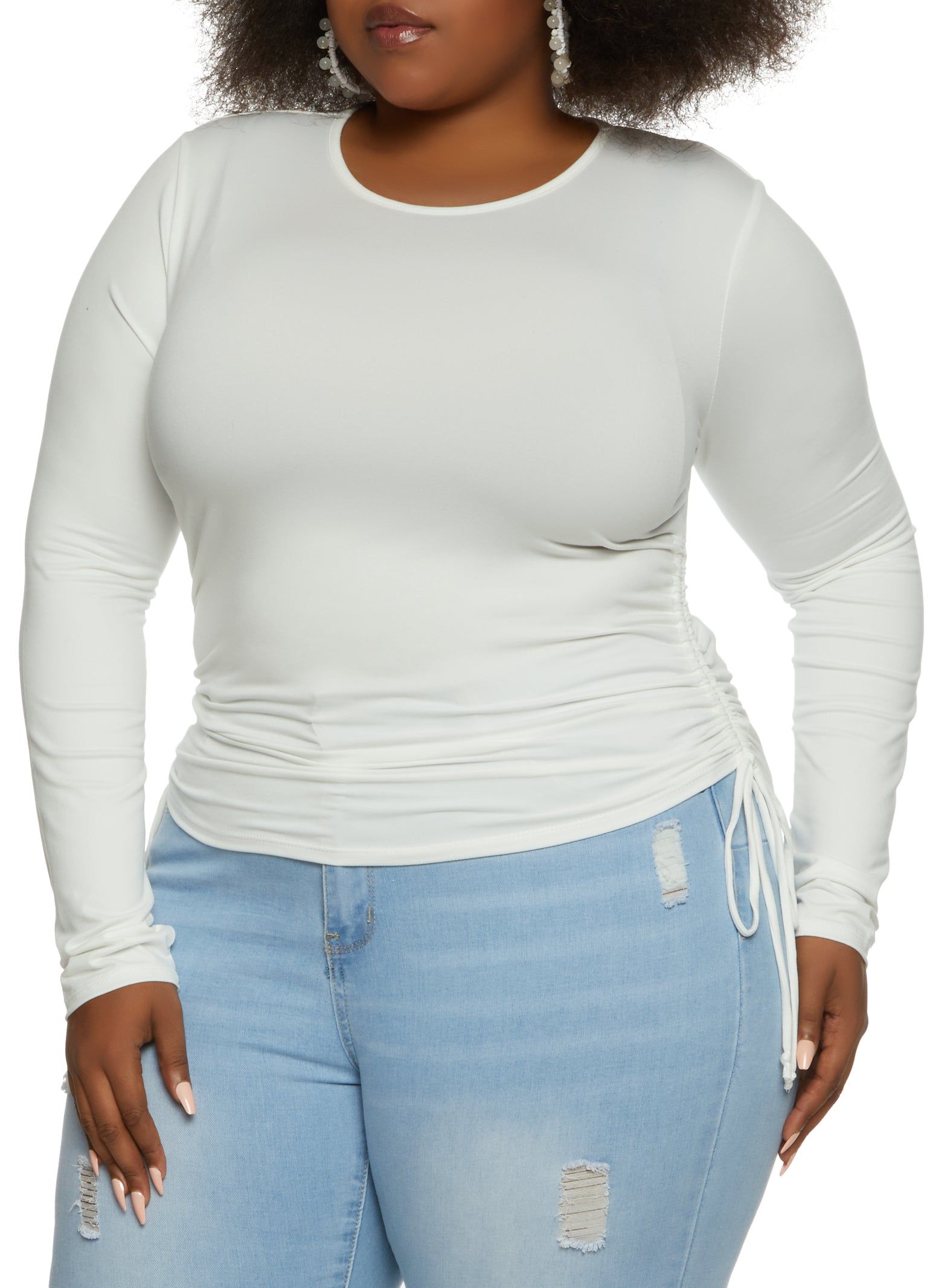 Plus Size Crew Neck Long Sleeve Ruched Top sold by Rainbow