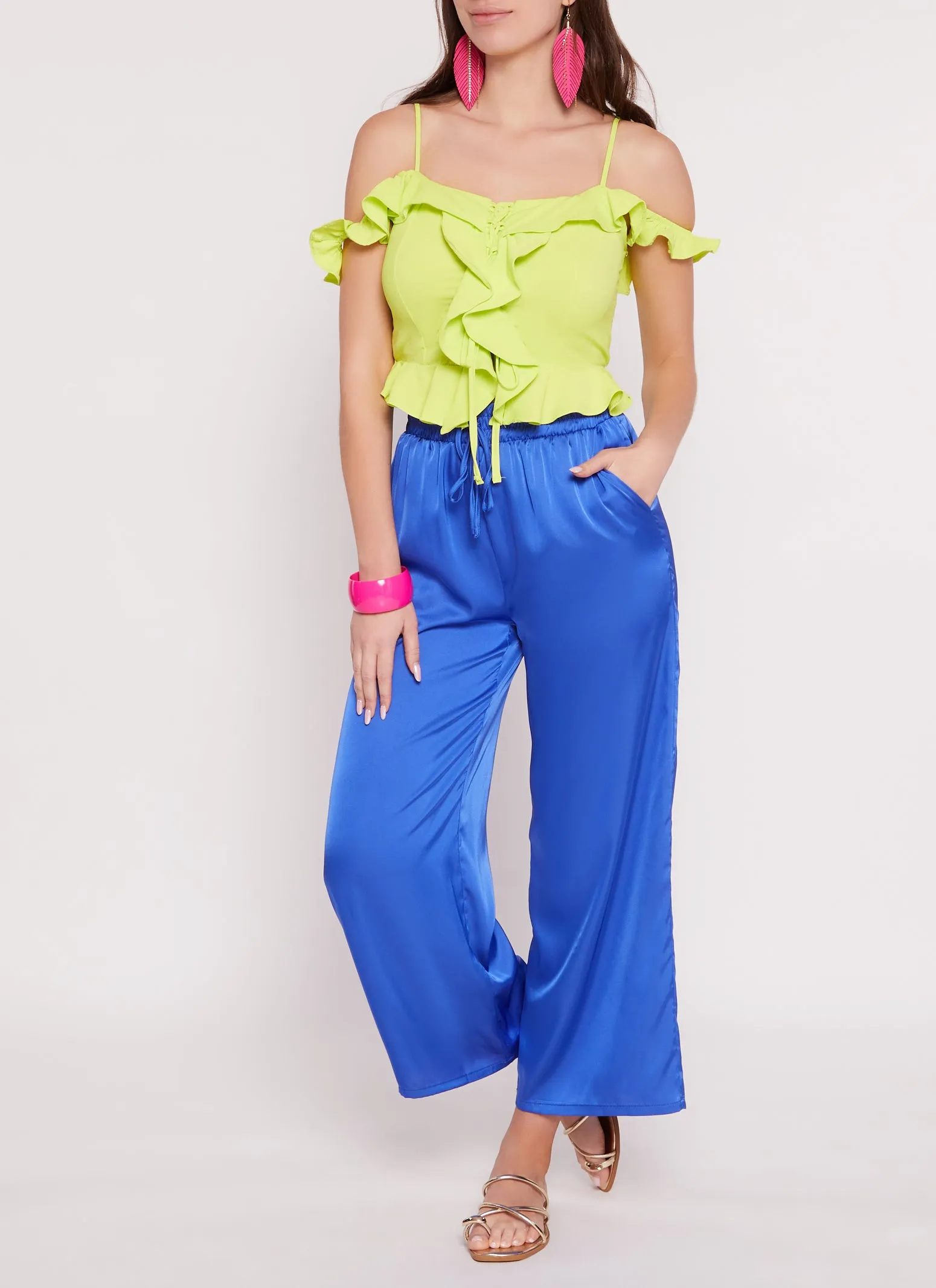 Satin High Waist Palazzo Pants sold by Rainbow