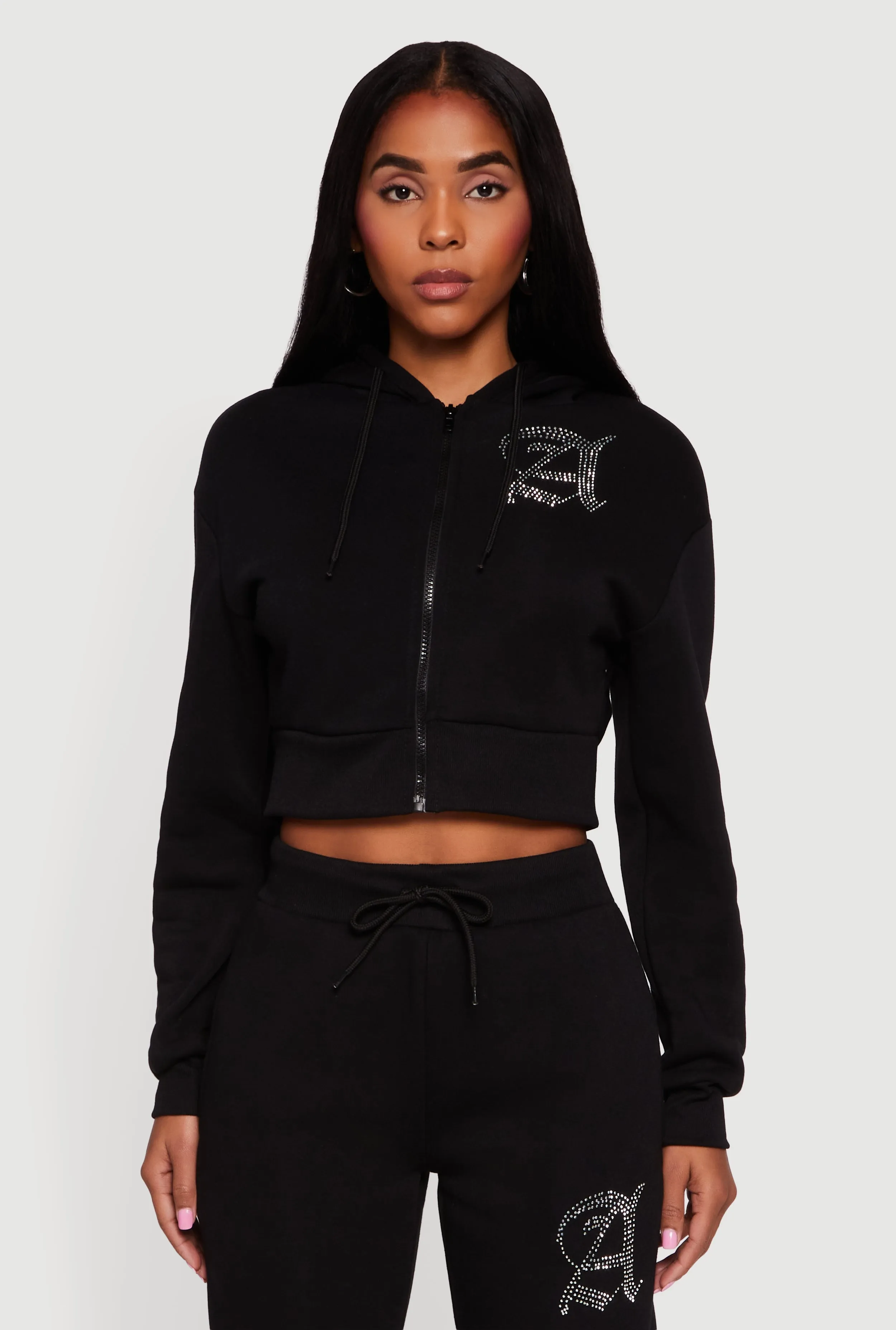 Angel Rhinestone Zip Front Cropped Hoodie sold by Rainbow