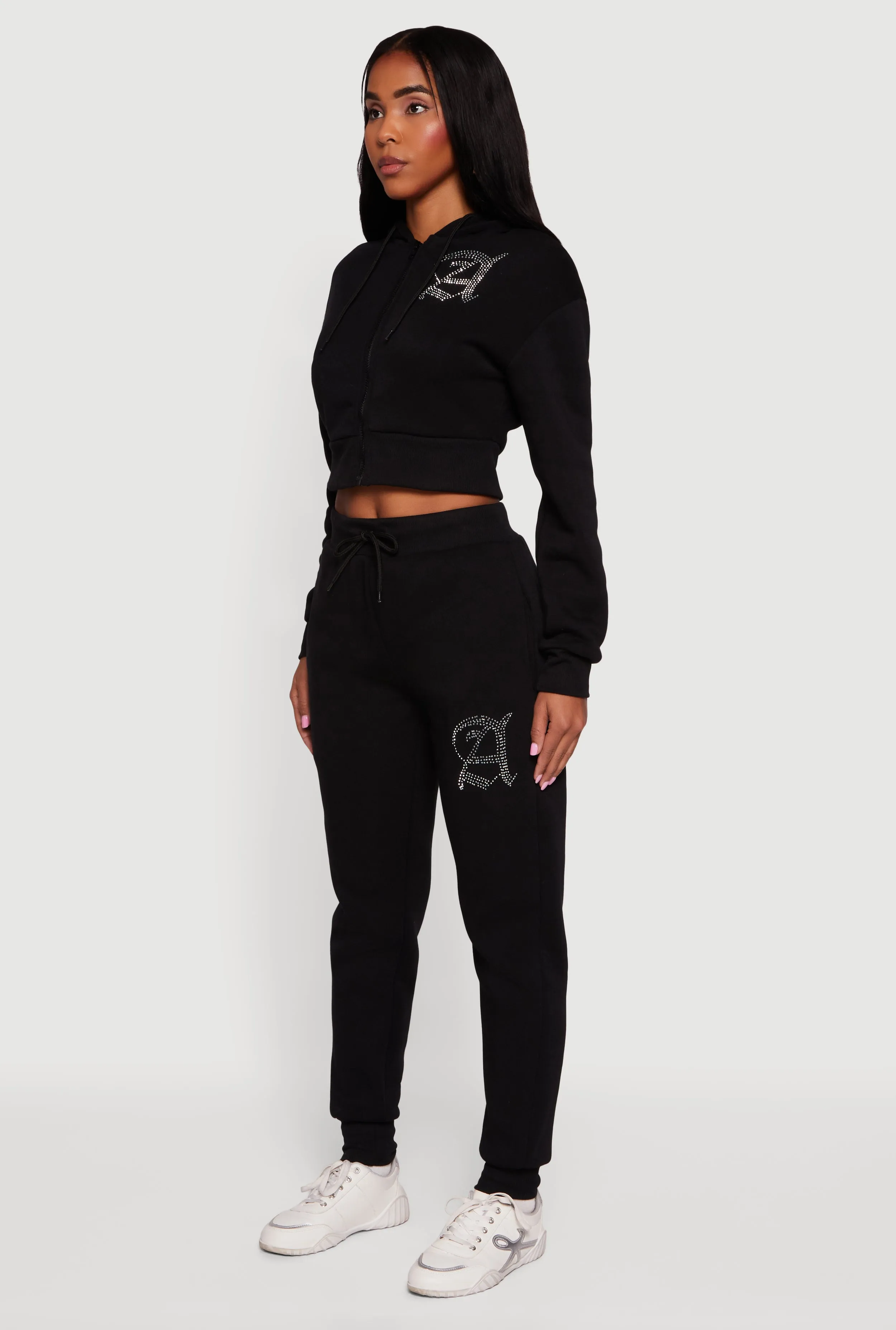 Angel Rhinestone Zip Front Cropped Hoodie sold by Rainbow product image thumbnail 5