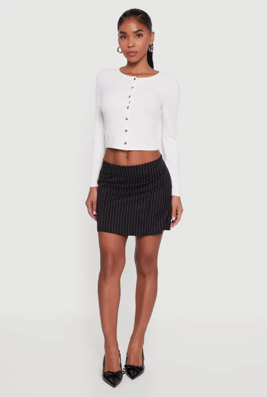 Ribbed Knit Button Front Long Sleeve Crop Top sold by Rainbow