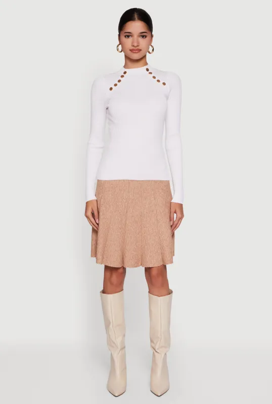 Metallic Button Detail Rib Knit High Neck Sweater sold by Rainbow