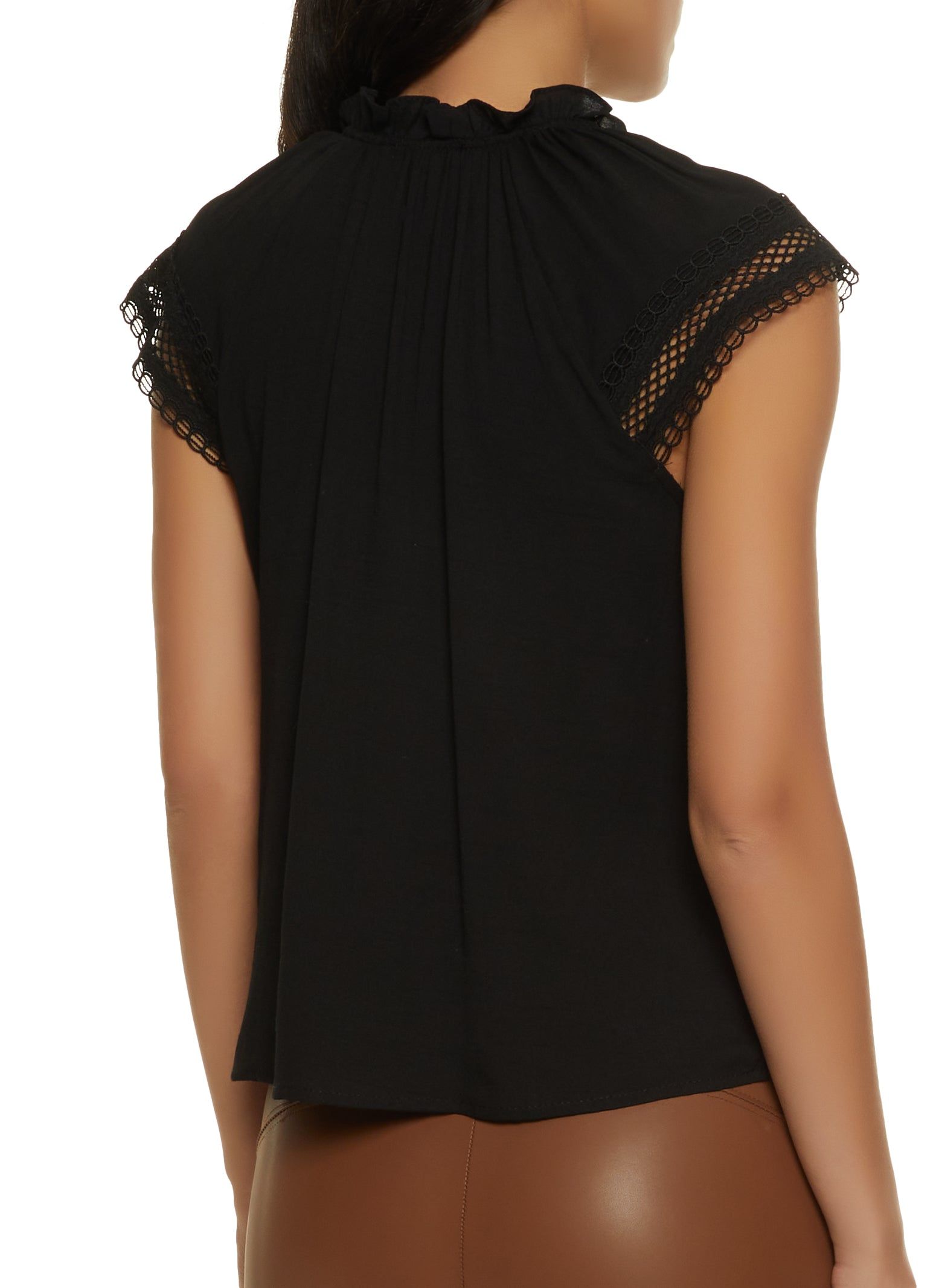 Linen Crochet Trim Tie Neck Blouse sold by Rainbow product image thumbnail 2