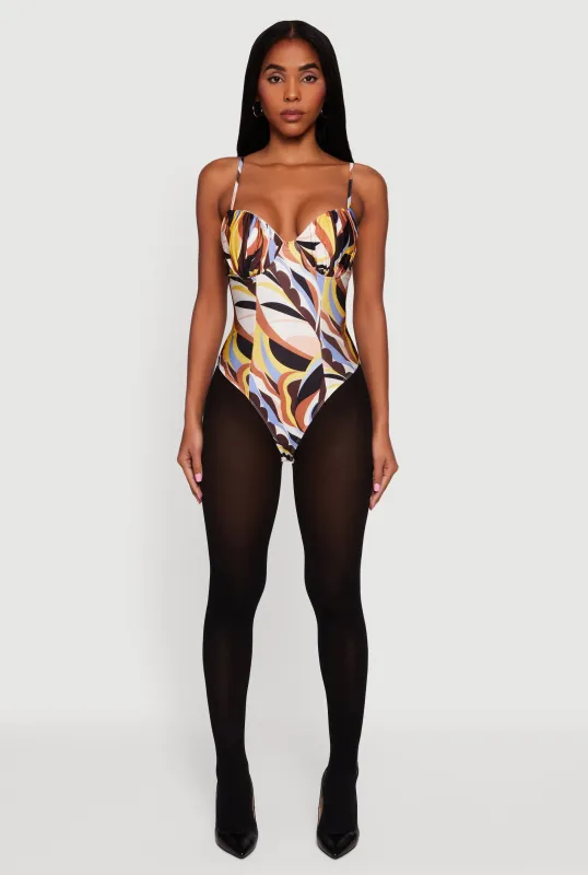 Abstract Print Satin Sweetheart Neck Bodysuit sold by Rainbow