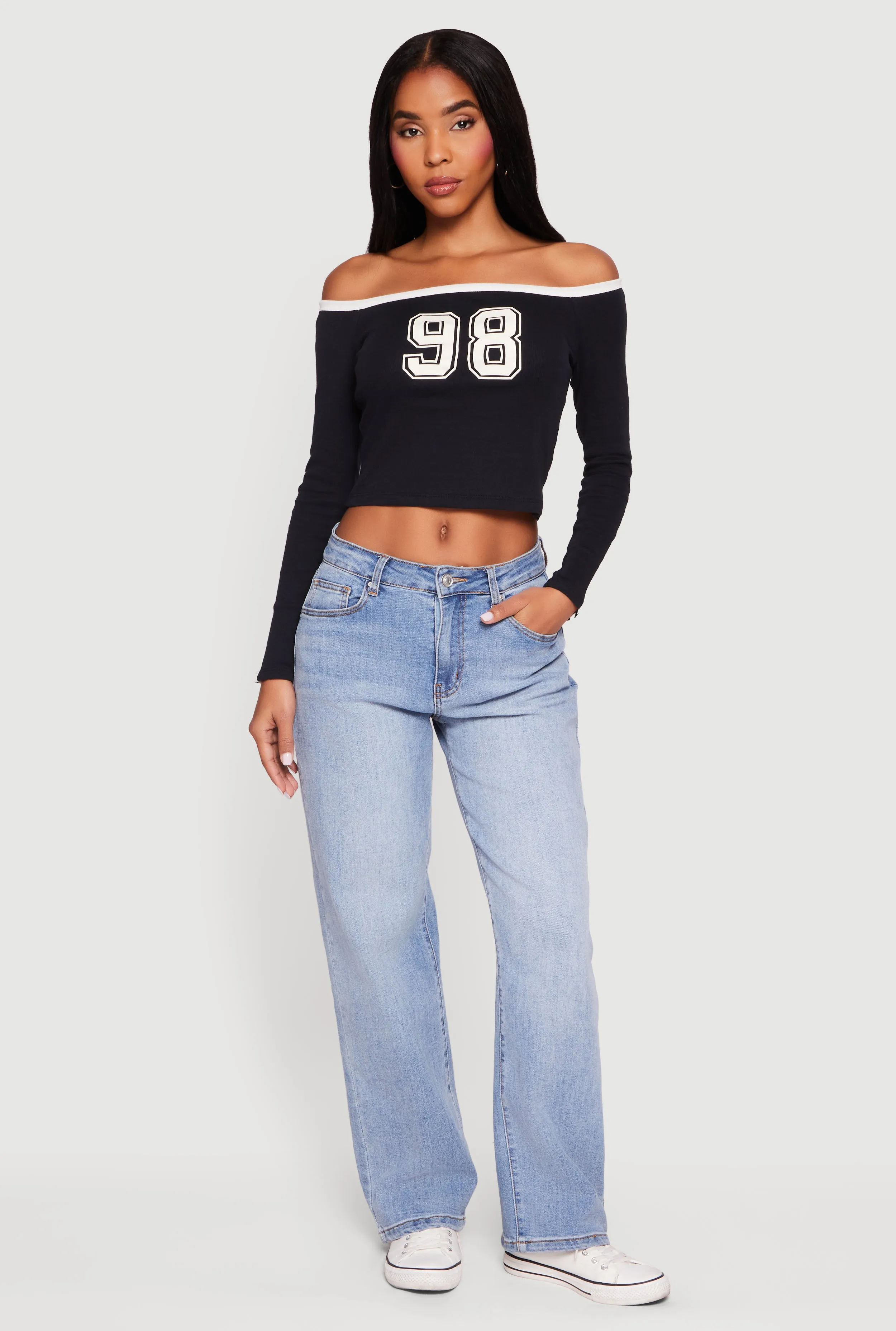 98 Graphic Off the Shoulder Crop Top sold by Rainbow product image thumbnail 2